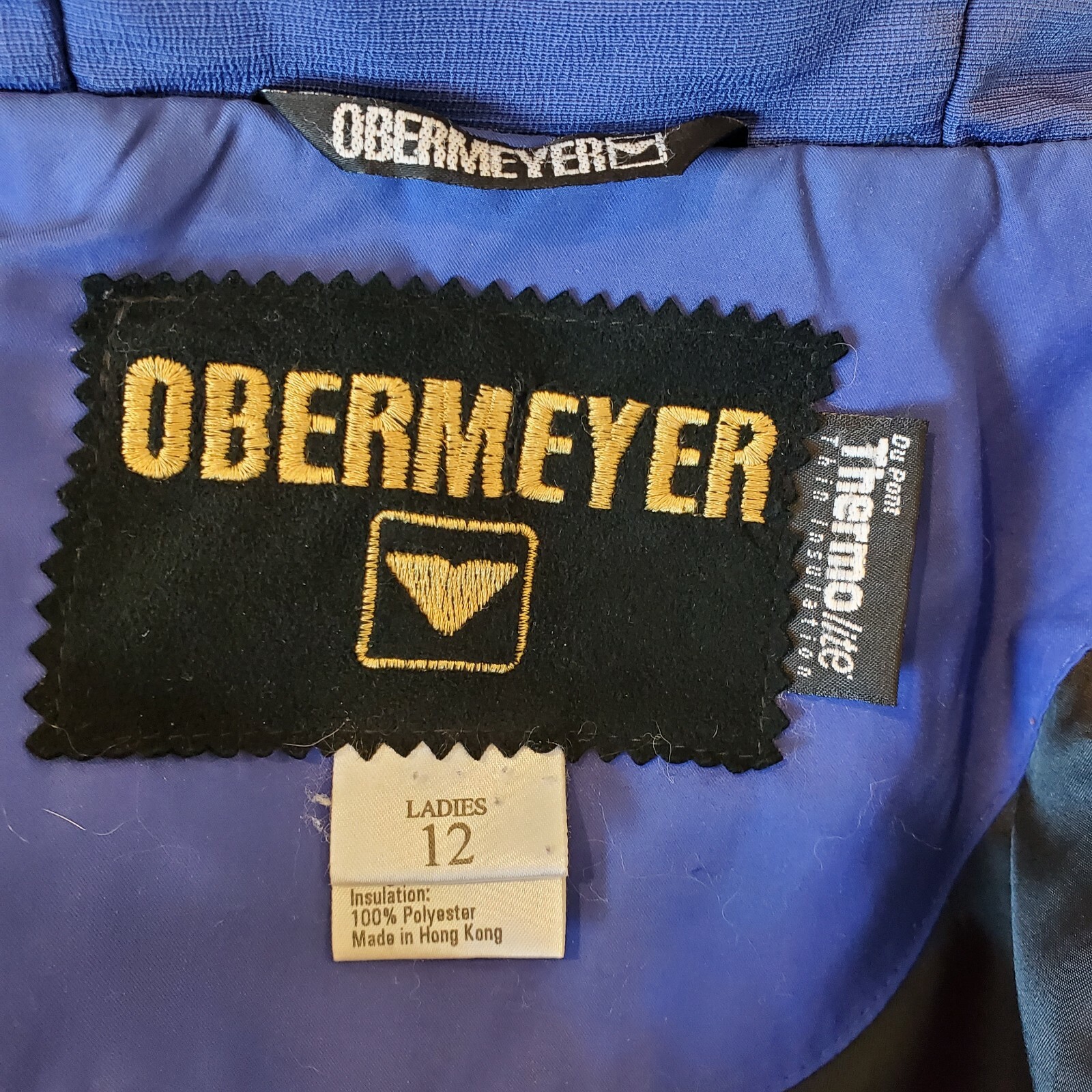 VTG Obermeyer Ski Coat Hooded Blue Puffer Sz M/L Cinched