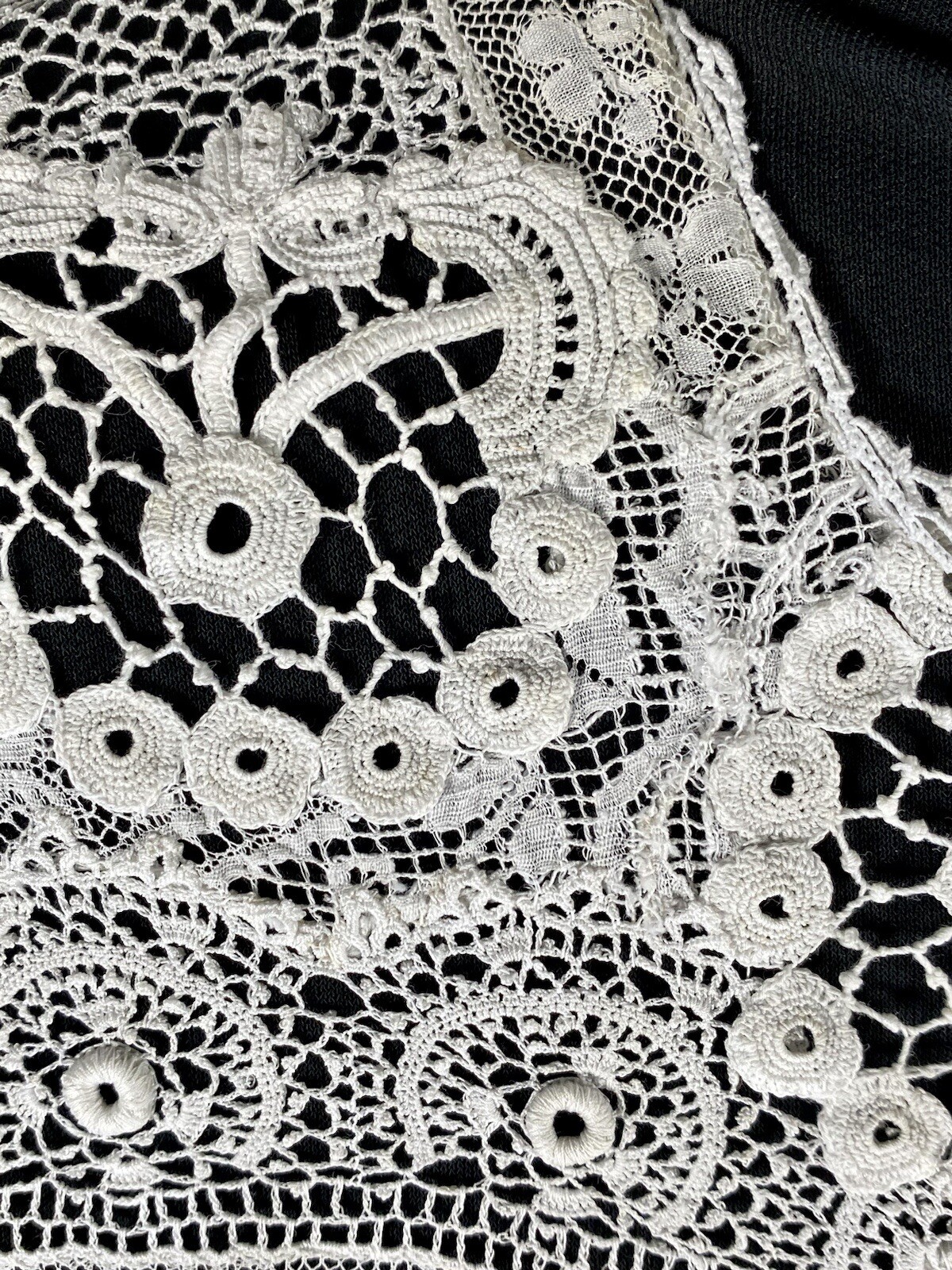 Antique late Victorian-Edwardian intricate pieced lace sheer wedding gown dress