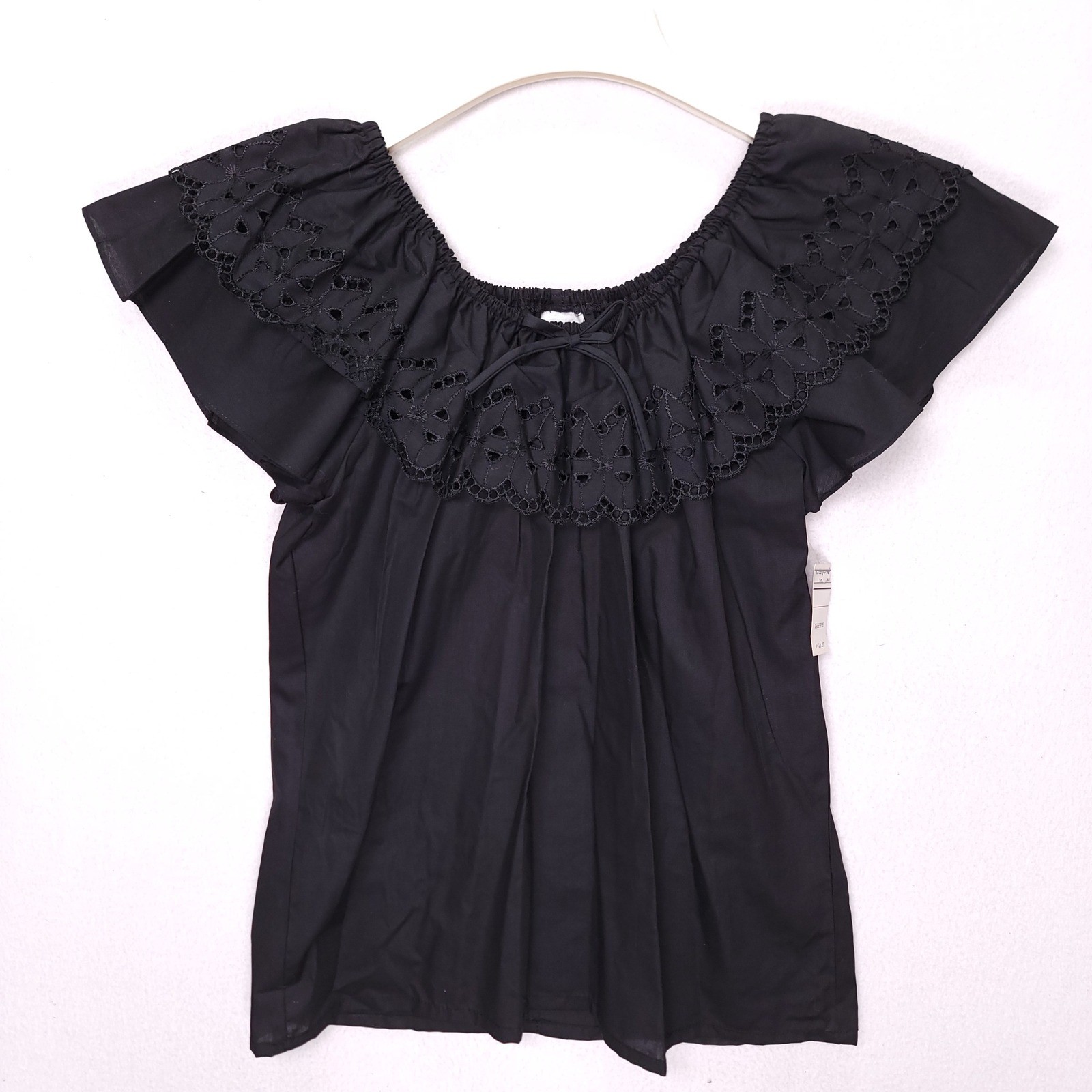 Stacy Star of California Vintage Black Eyelet Ruffle Off Shoulder Top Medium