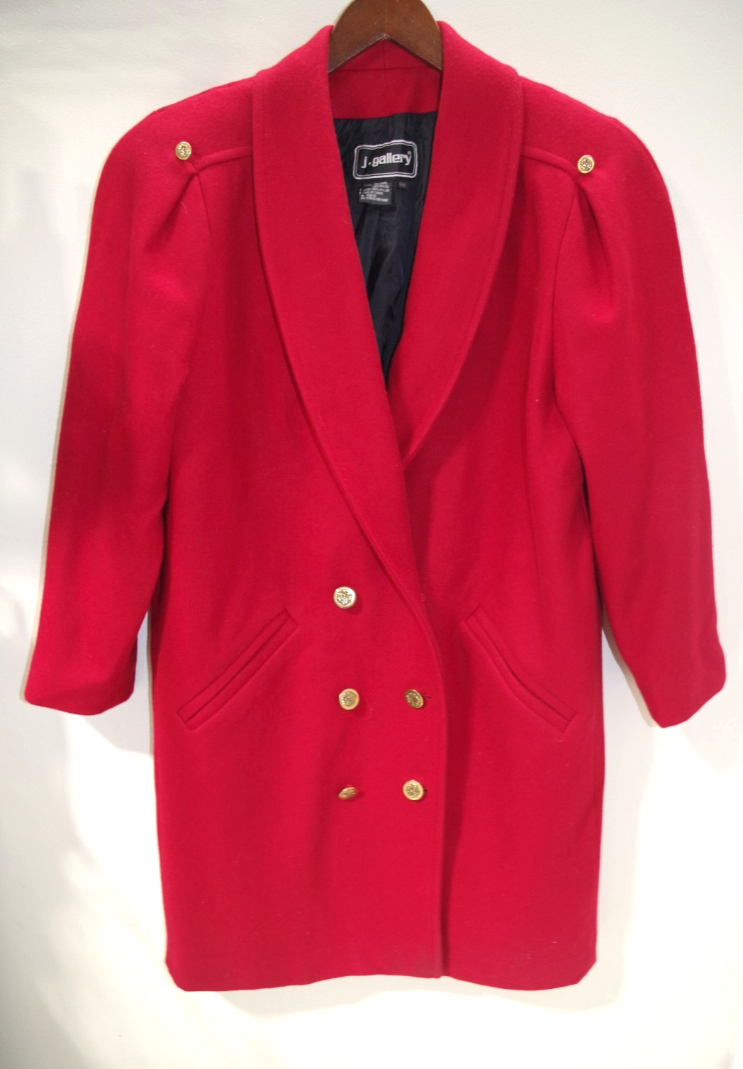 Y5 J Gallery Red Wool & Rayon D/B Gold Buttons Vintage Coat 9/10 Jacket