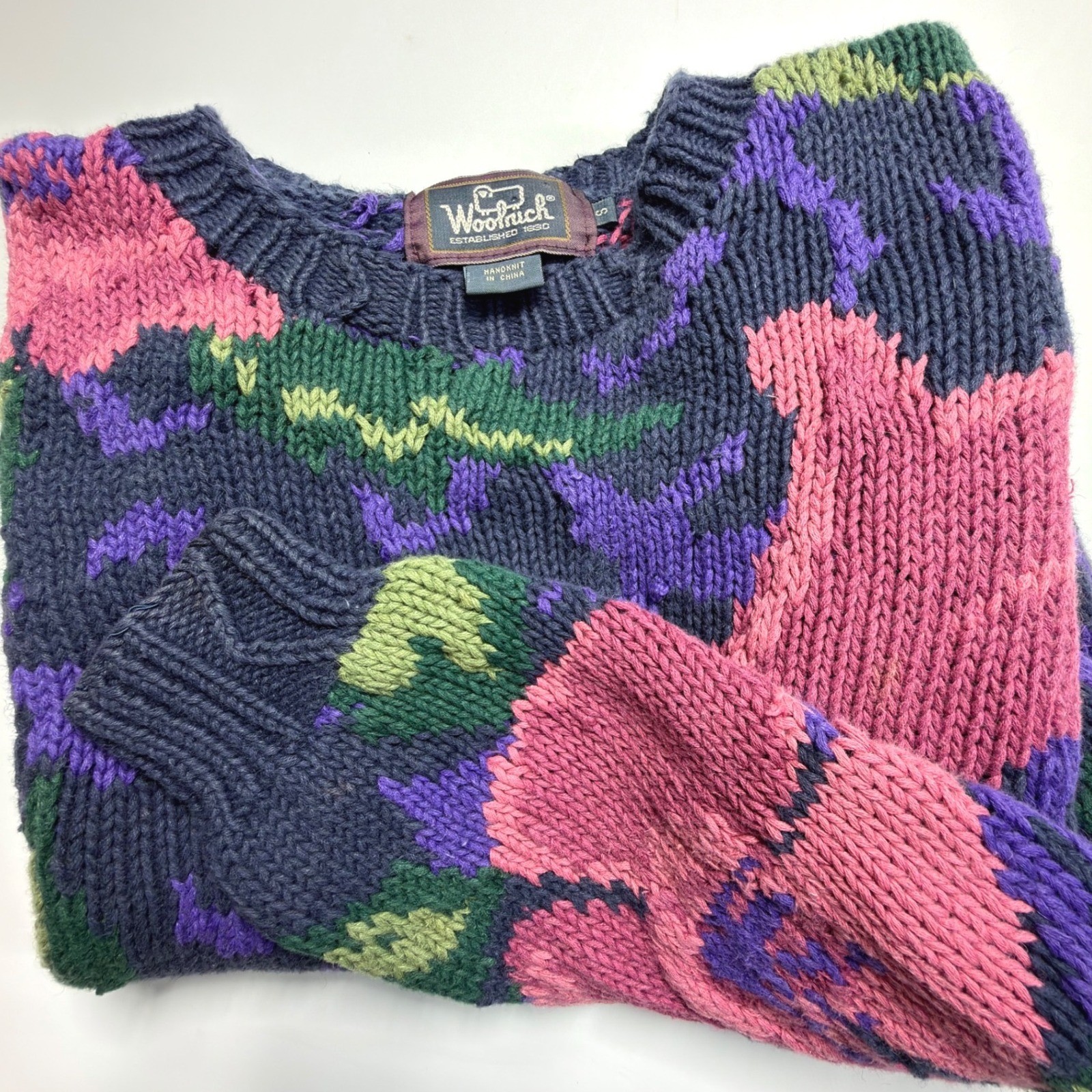 Woolrich Floral Hand Knit Wool Sweater Women’s Small Vintage Cottagecore Chunky