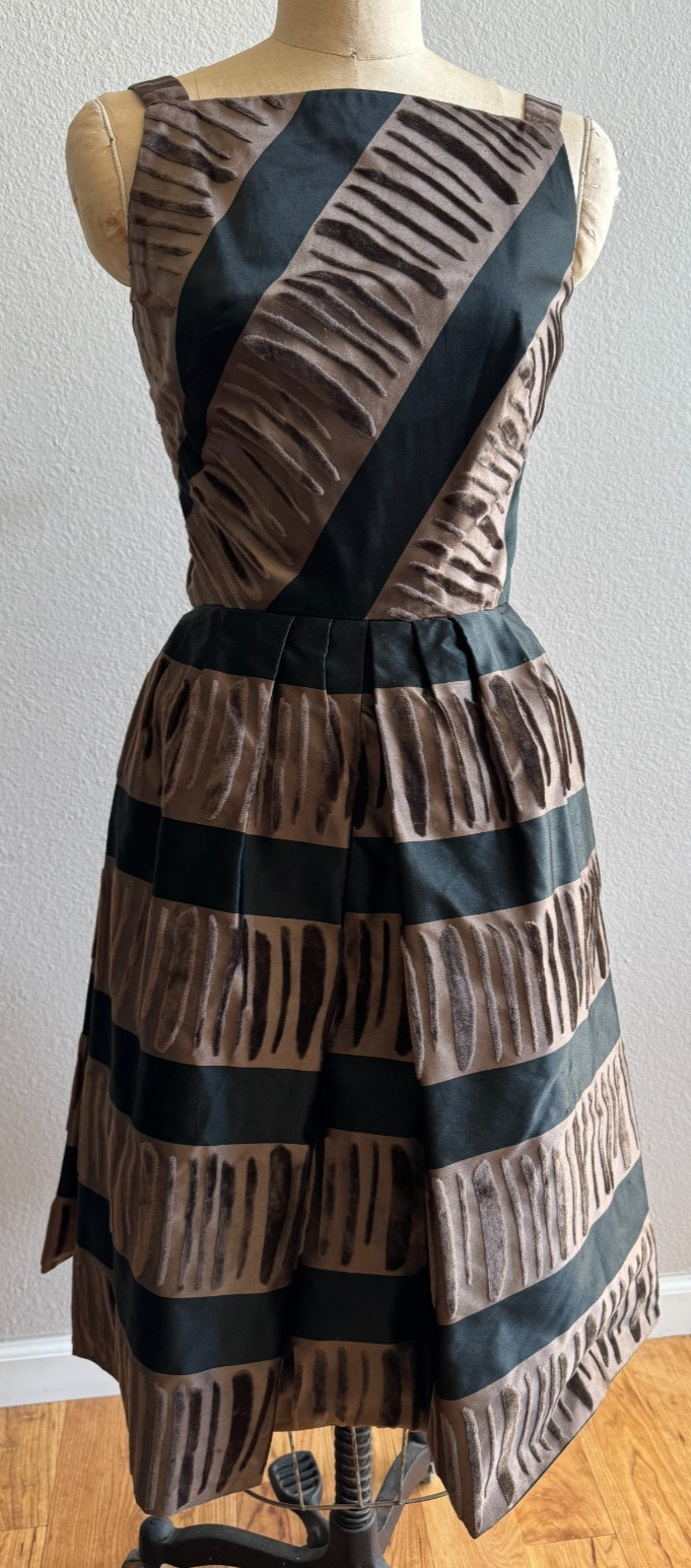 Vtg 60s I. Magnin Bud Kilpatrick Black Brown Velvet Dress Sz Sm 4 Pockets RARE