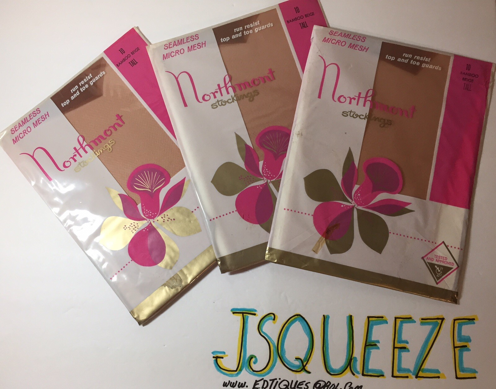 2 Pairs NORTHMONT TALL 10 X 36” Vintage RHT NYLON STOCKINGS Mesh KNIT 15 DENIER