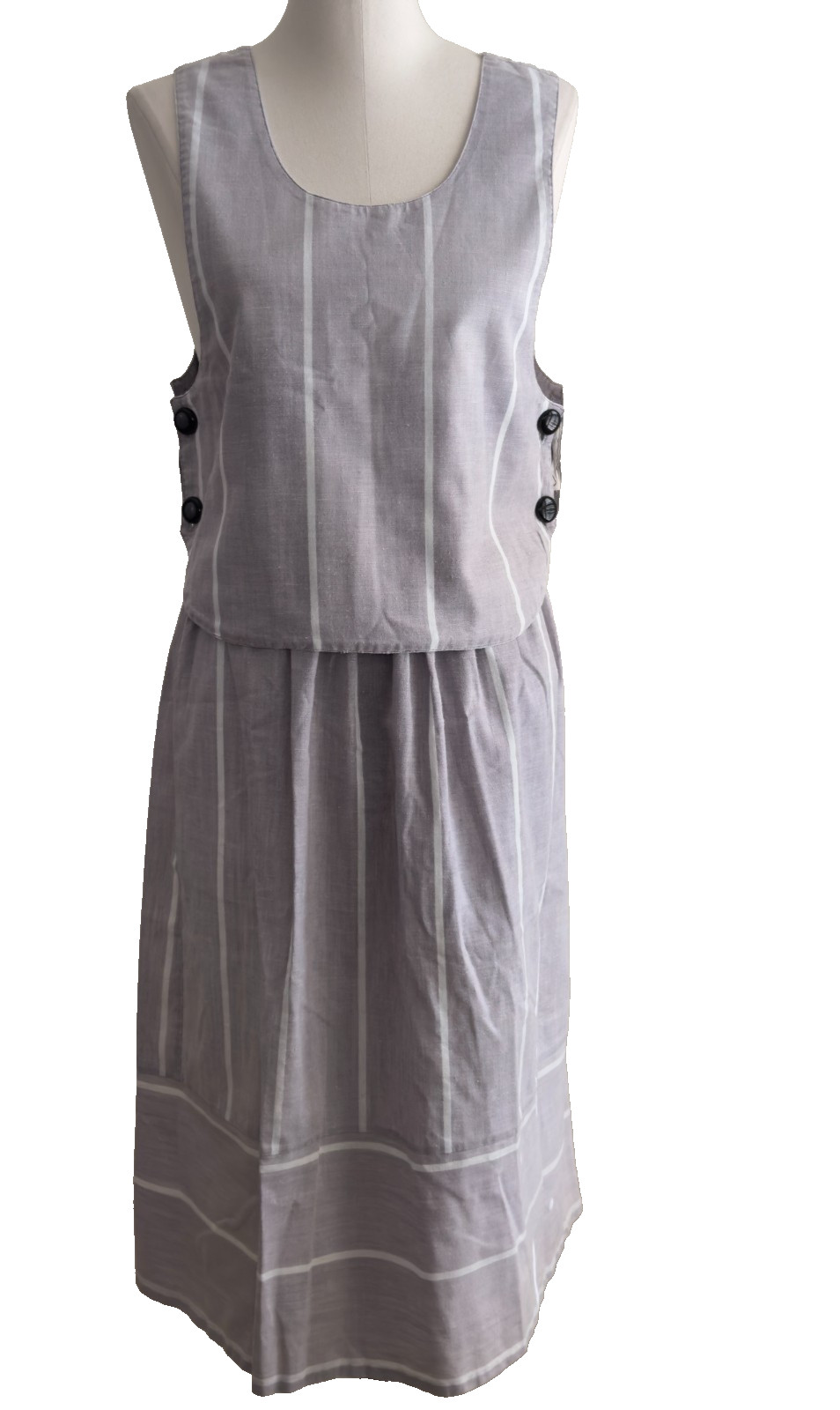 Nancy Lynn Fashions Gray White Striped Size 9/10 Skirt Top 2 Pc Set Vtg 1970s