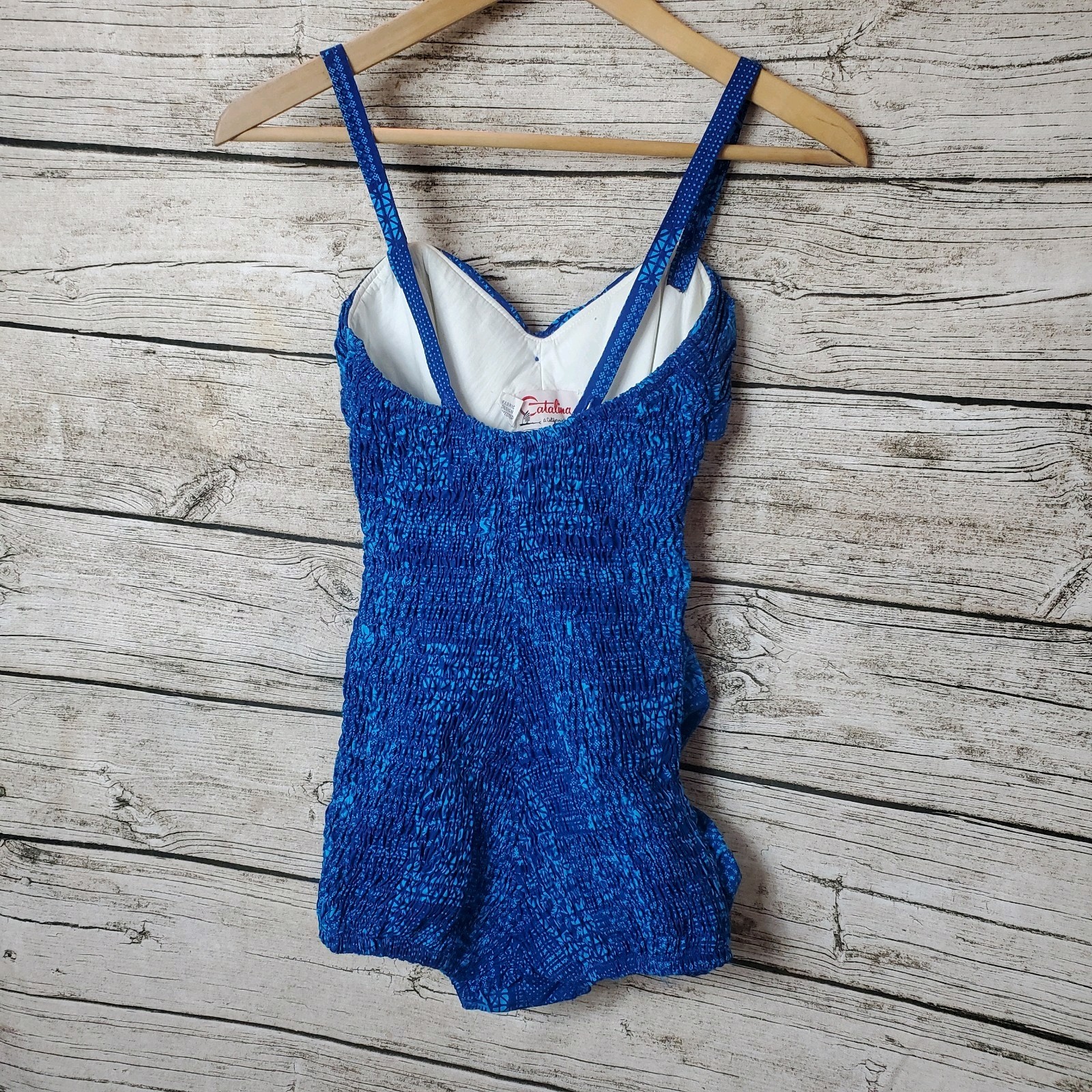 Swimsuit VTG Catalina 50s 60s Dazzling Royal Blue Batik Rouched Lined Sz 10/32