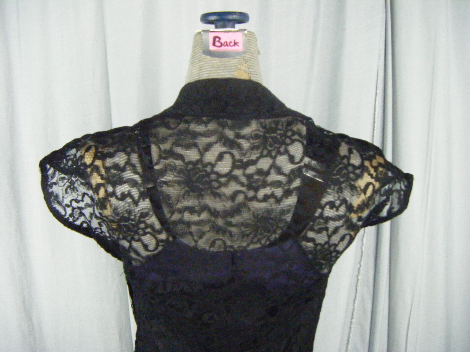 Vtg 50s Black Illusion Sheer Floral Lace/Tulle Net Party Dress-Bust 34/XS