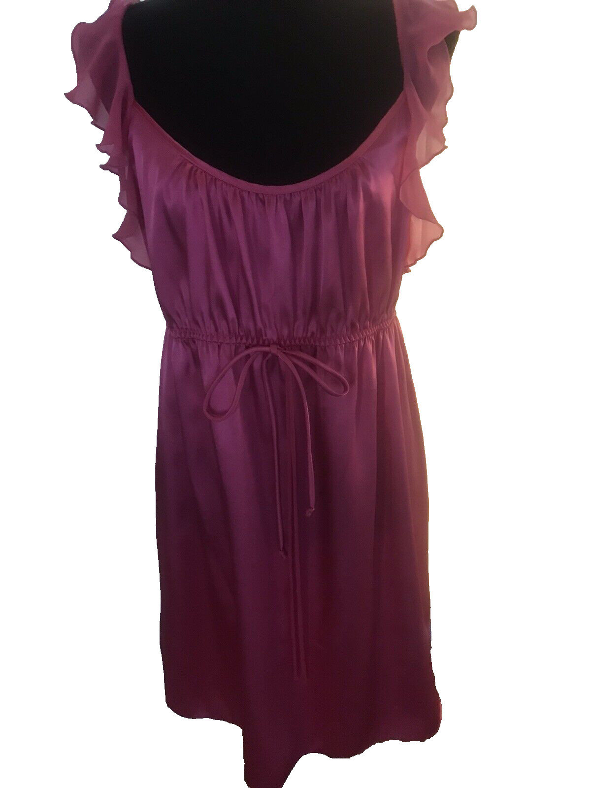 Linea Donatella satin pink babydoll Lingerie sheer ruffle sleeves Medium