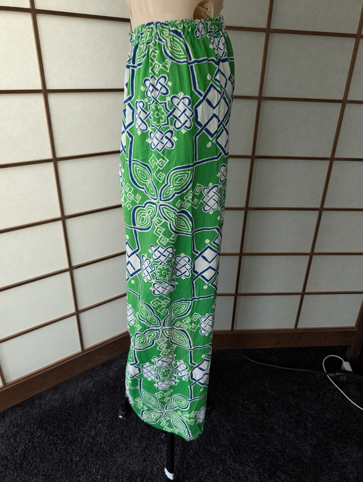 Vintage Nylon Palazzo Lounge Pajama Pants Elastic Waist Lingerie Green Blue M/L