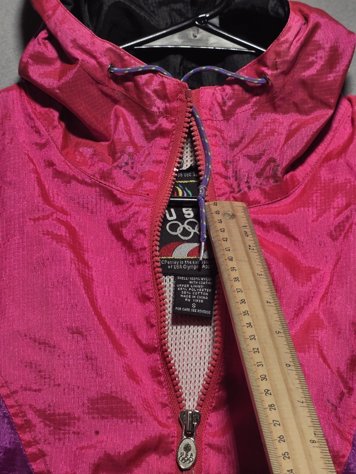 Vintage 90s USA Olympic Windbreaker Pullover Jacket Pink Black Size Small