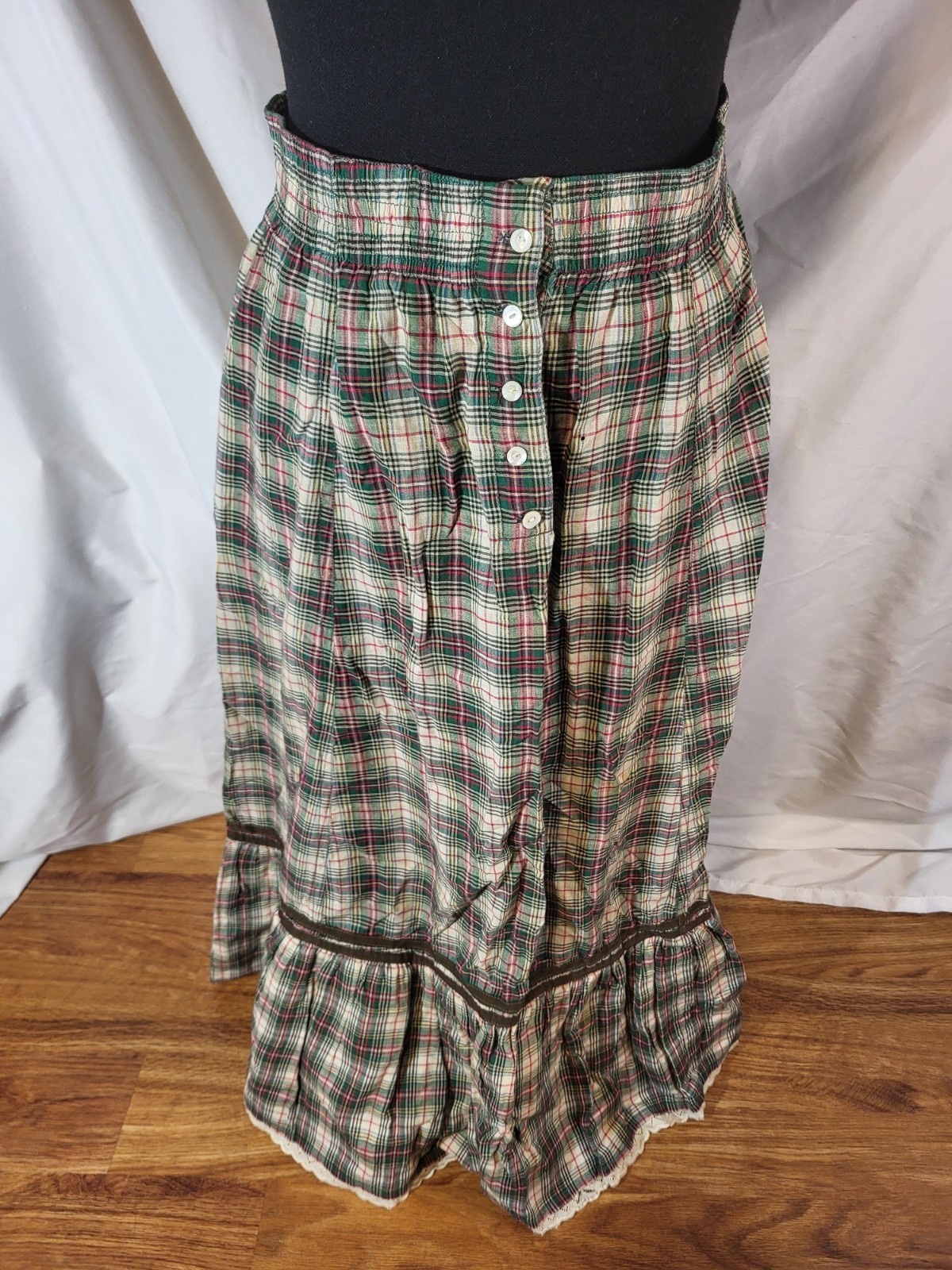 Vtg 1970s India Imports Of Rhode Island Plaid Midi Skirt Cottagecore Prairie 7/8
