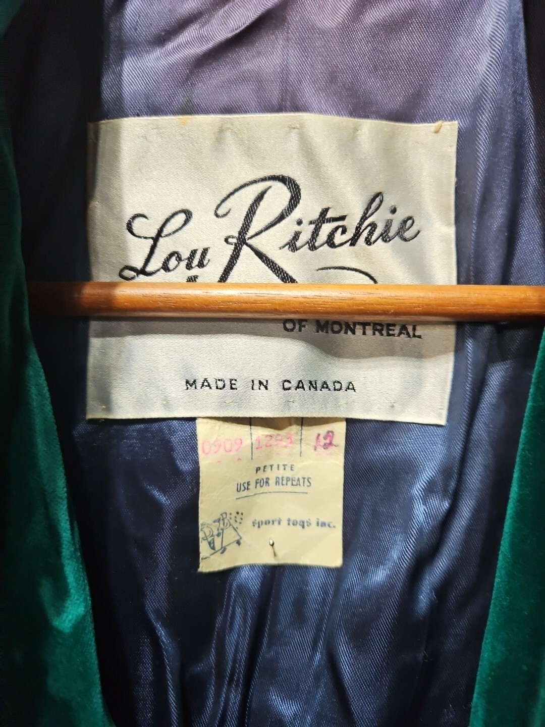 Vintage Lou Ritchie of Montreal Velour Dress Coat Emerald Green