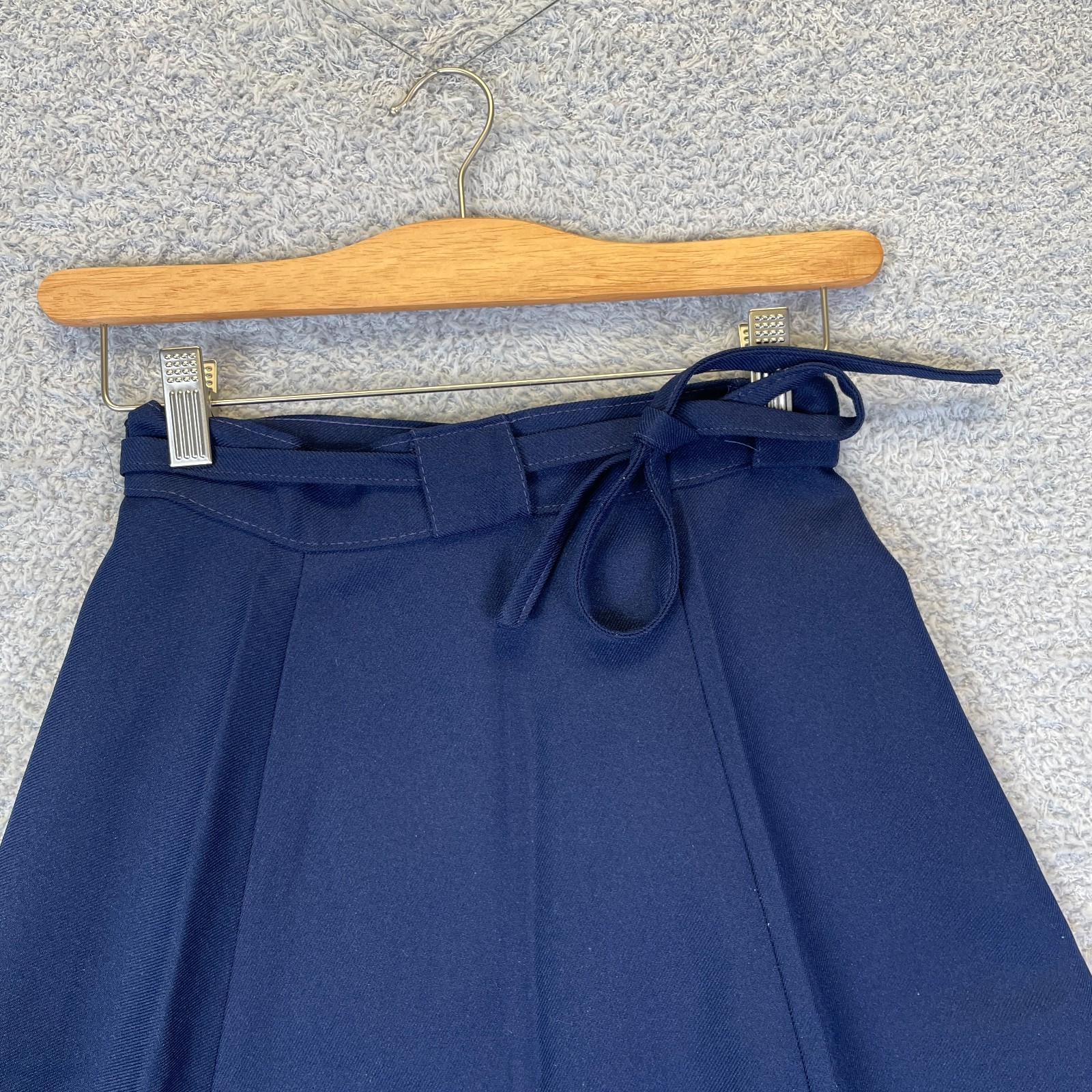 Vintage 1970s Preppy Retro Navy A-Line Wrap Midi Secretary Skirt Womens XSmall
