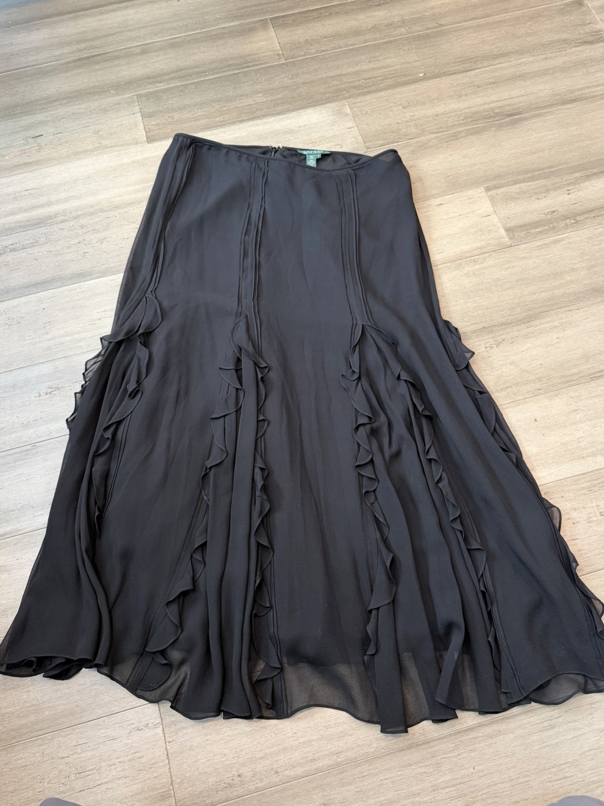 Lauren Ralph Lauren Black layered Silk Handkerchief Hem Flouncy Skirt 10 Ruffle