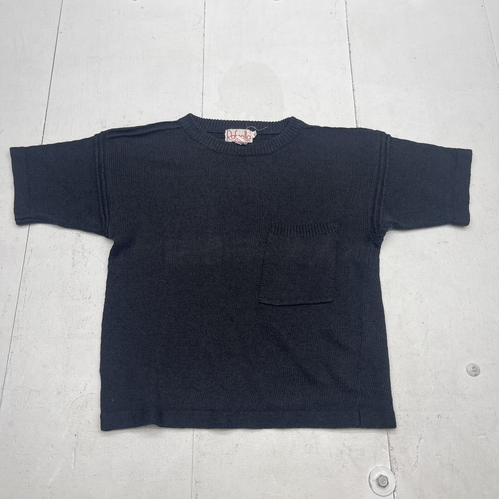 Vintage Rafaella Black Knit Front Pocket Short Sleeve Sweater Women’s Size Small