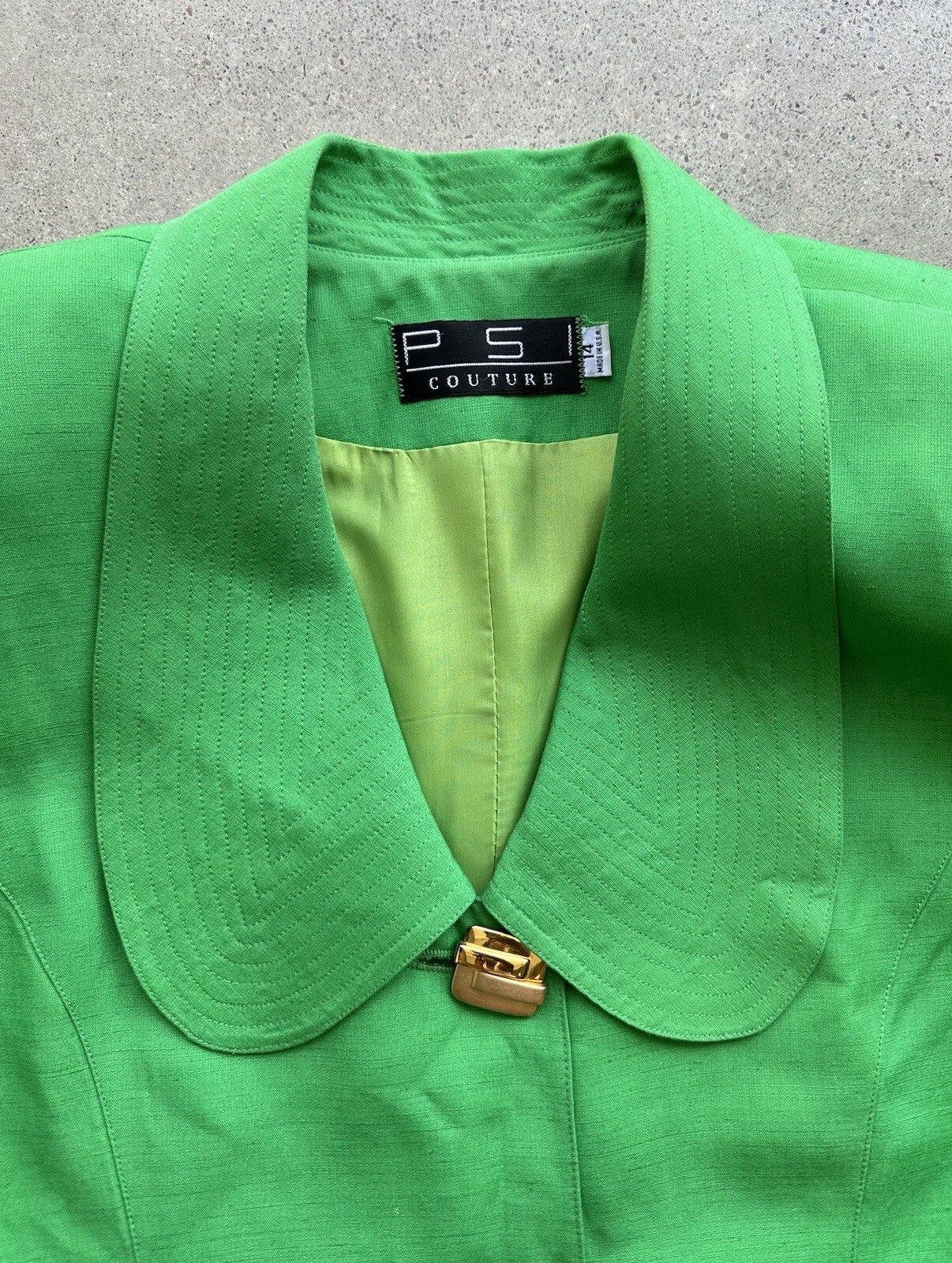 Vintage PSI Couture Green Saint Patricks Blazer & Skirt Set Sz 14 Union Made USA