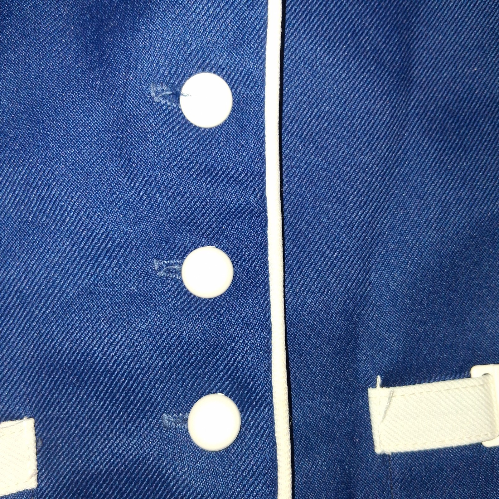 70s Royal Blue & White Dagger Collar Poly Knit Blazer Vintage Cottagecore