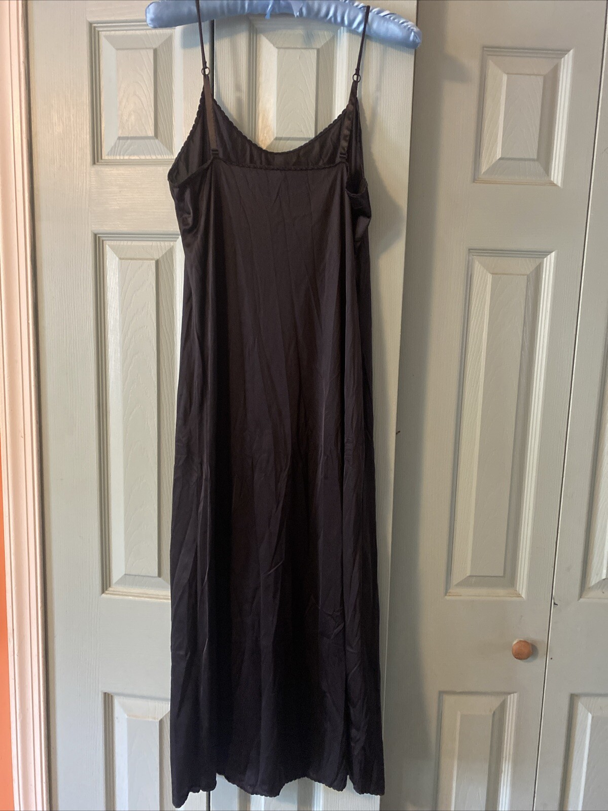 Vintage Nylon Vanity Fair Long Black Simple Nightgown Slip Dress 36