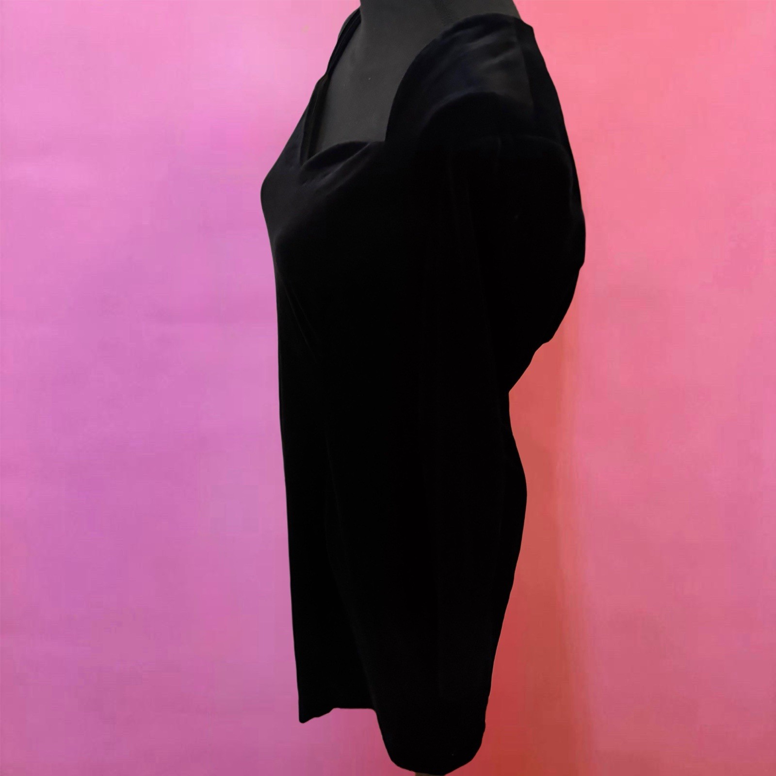 Vintage 80s Jessica Howard Goth Black Velvet Dress Sweetheart Neckline 12P