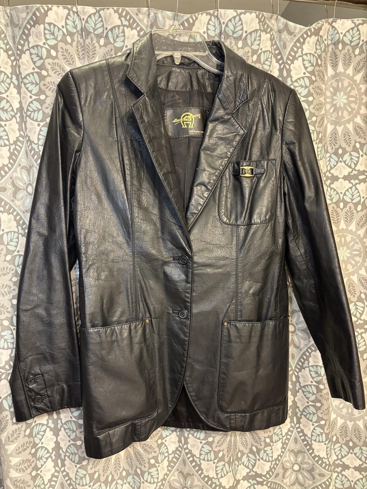 Vintage Etienne Aigner 100% Genuine Leather Jacket Coat Black Hong Kong Size 6