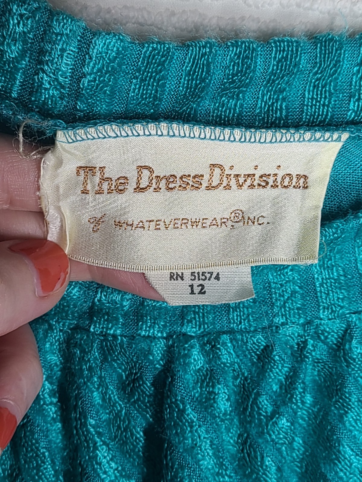 1970s Disco Knit Dress Teal Terry Cloth Diagonal Corduroy Stripe wBelt Large