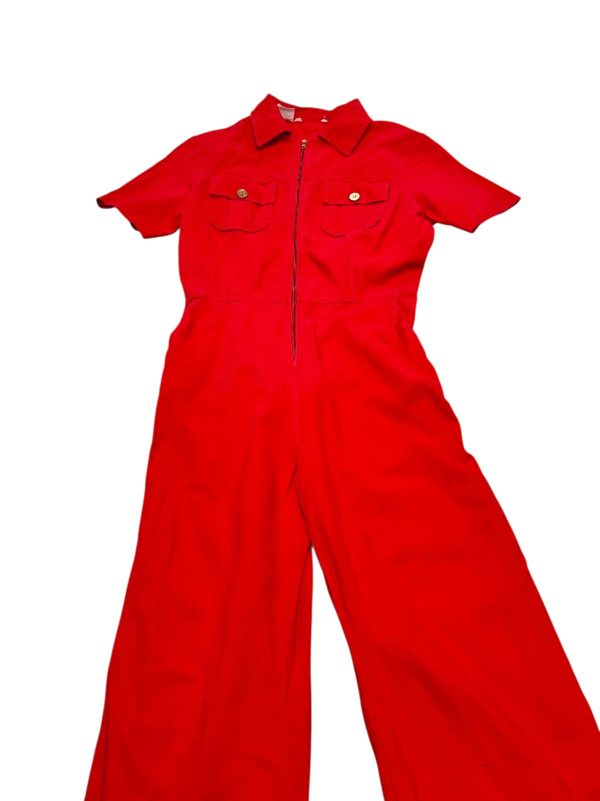 70s Cotton, Zipper Front Wide Leg Jumpsuit Sears Jr Bazaar Size 15