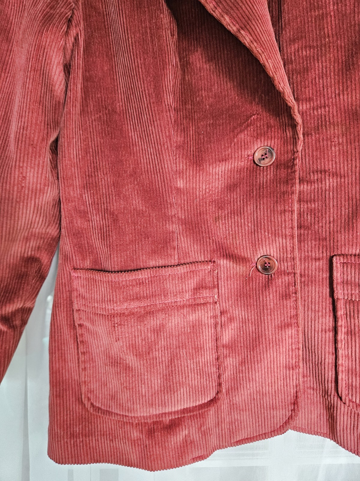 Vintage Burgundy Red Corduroy Jacket Blazer Two Button Front Dark Academia S-M