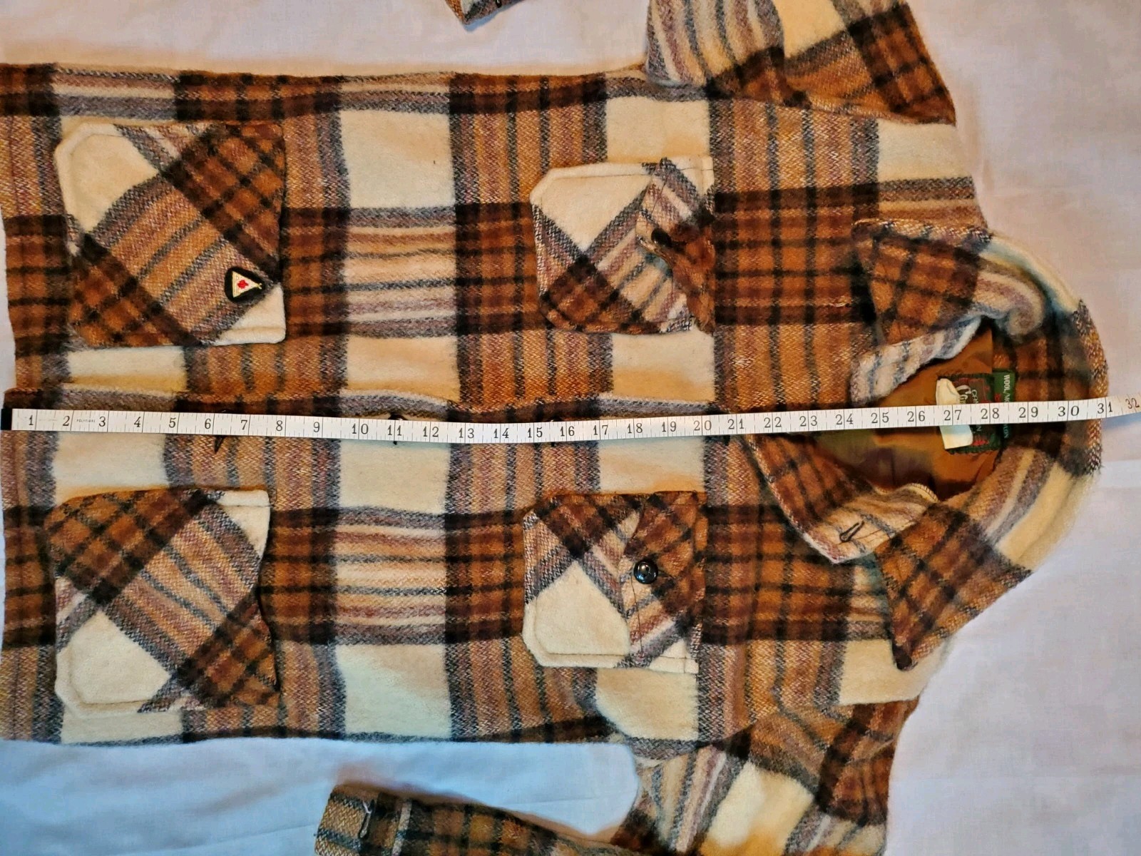 Vintage Wool Mohair Brown Plaid Canadian Camper Coat Bell Shirt Womens Medium