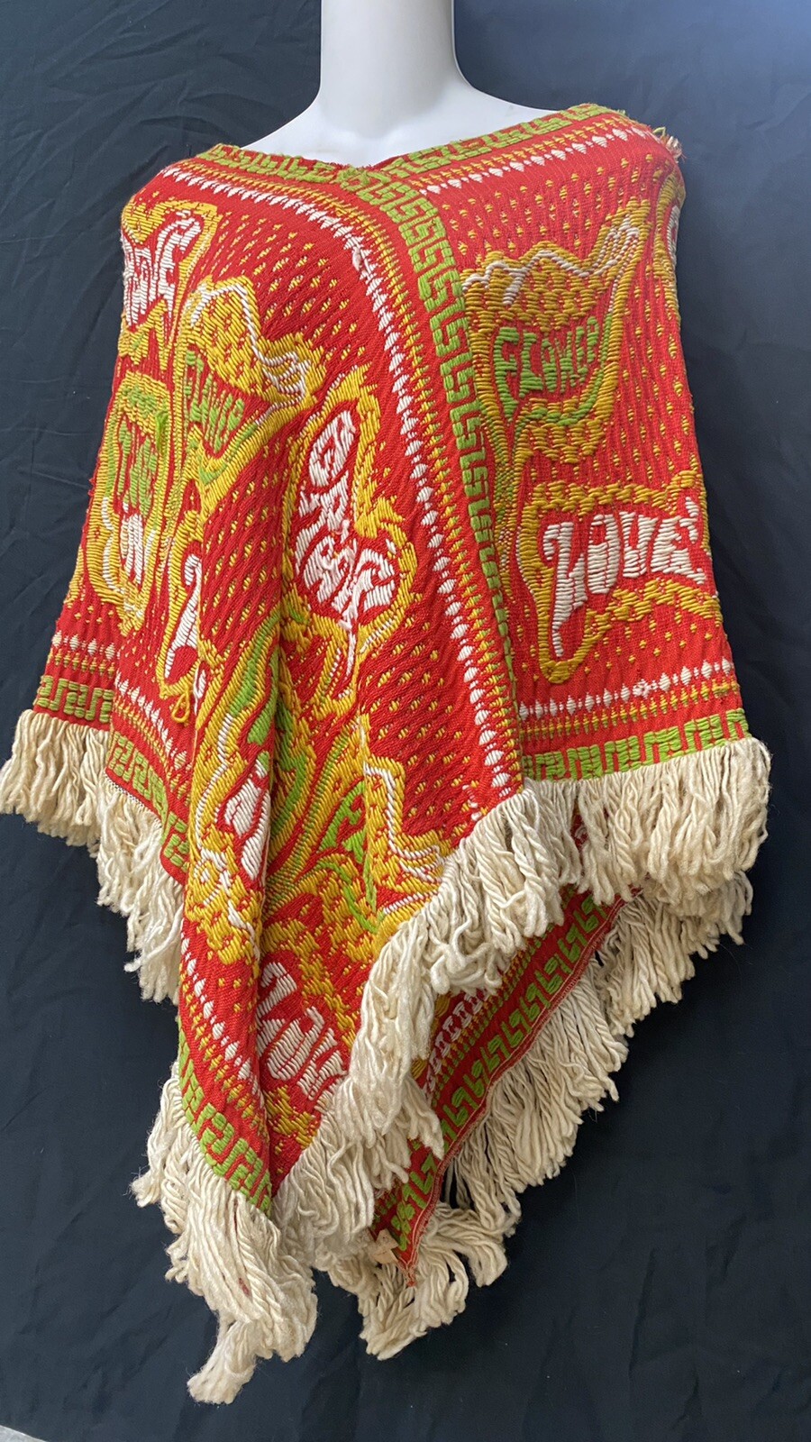 OOAK 1960s MADE IN GREECE Hippie Boho Groovy Woodstock ￼Fringed Shawl Handmade