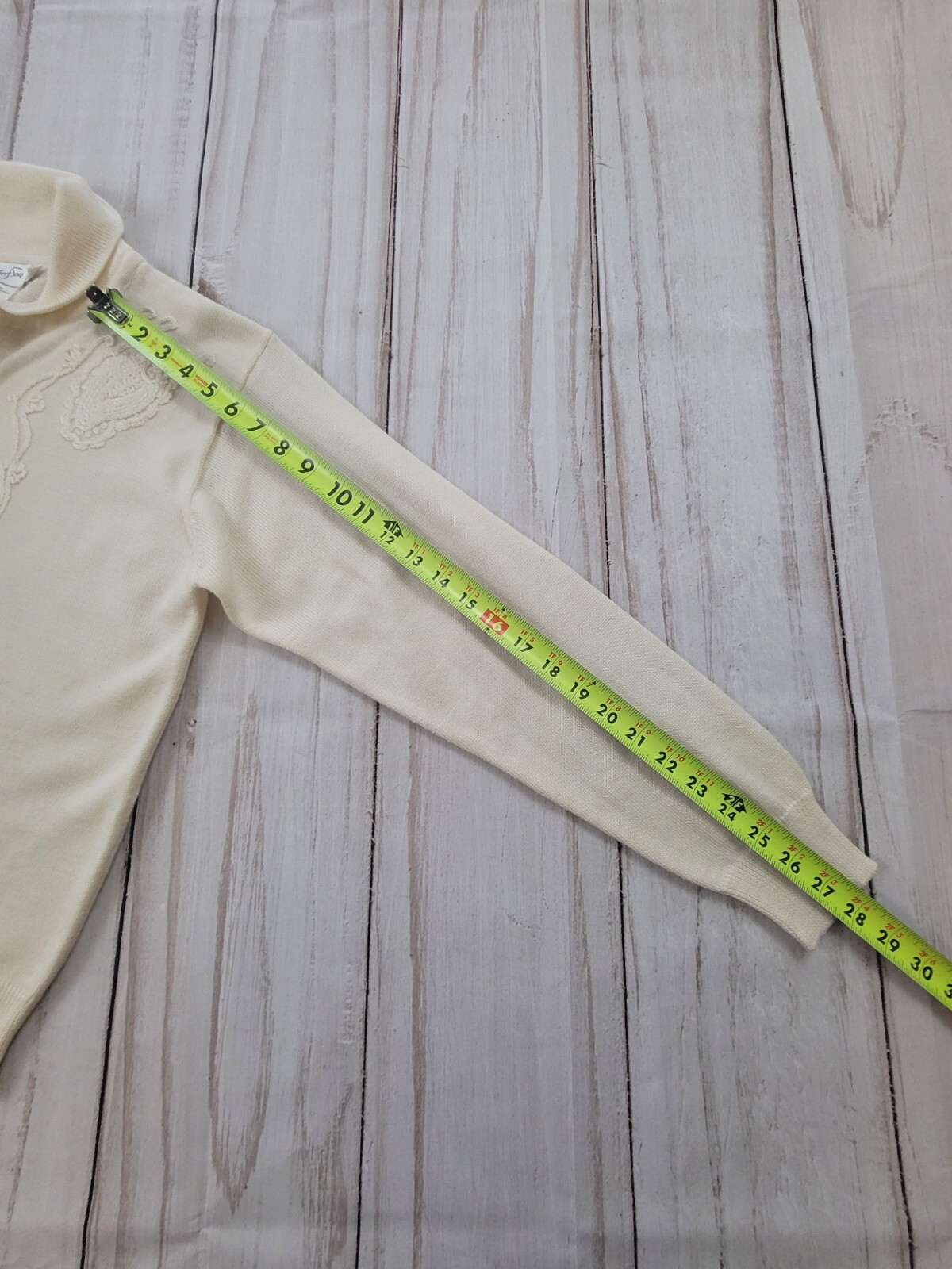 Tanjay Vintage Hand Embroidered Sweater Women’s Medium Cream Wool Blend Cardigan