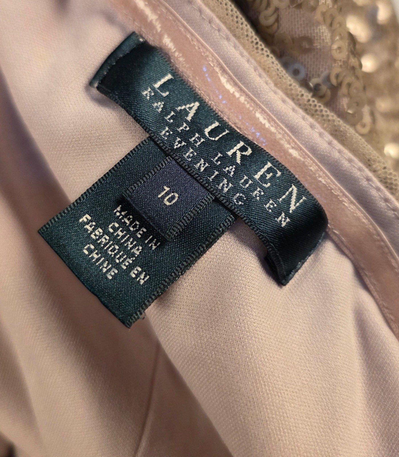 VINTAGE LATE 1990’S GOLD SEQUIN LONG EVENING DRESS BY RALPH LAUREN SIZE 10