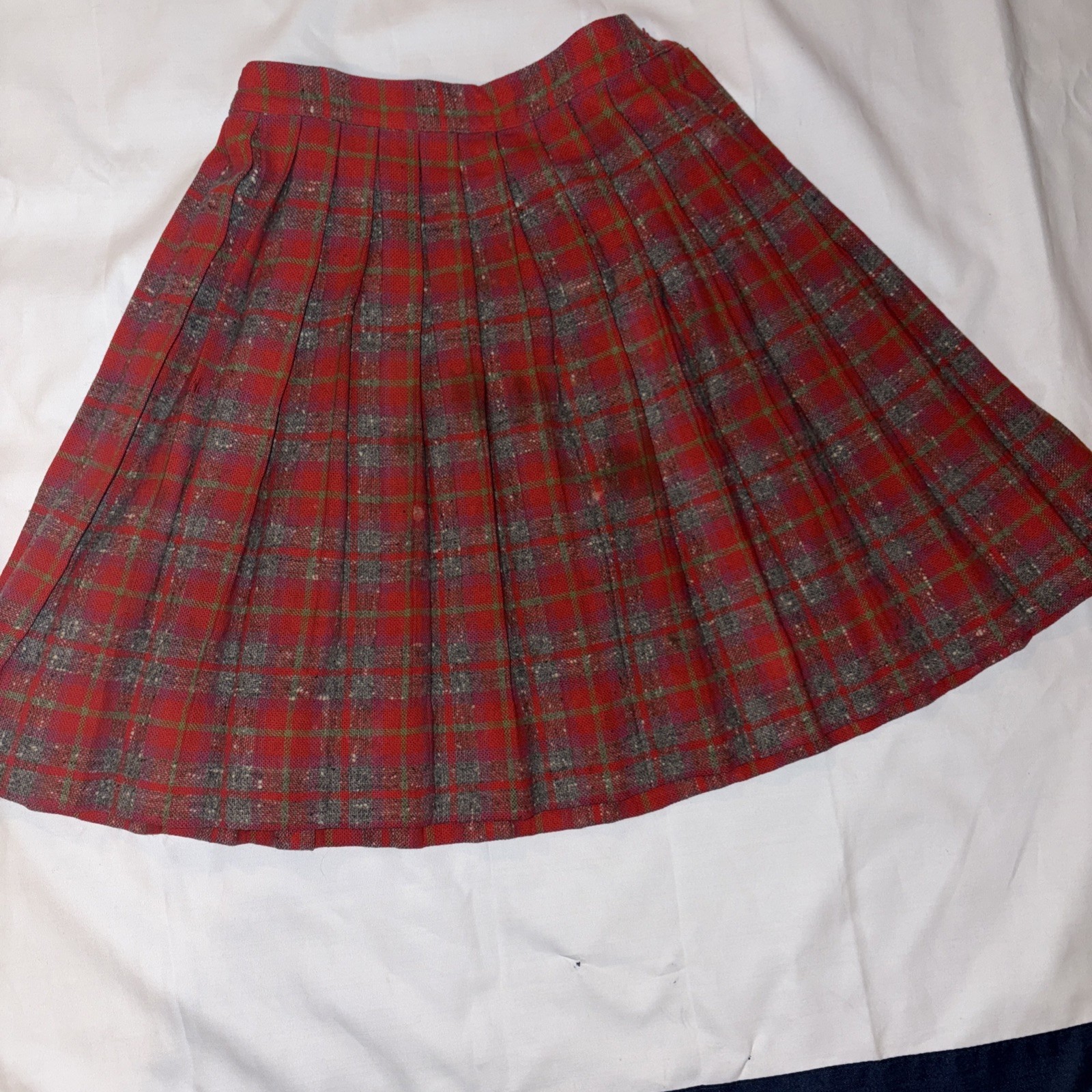 Vtg Minnesota Tailored Skirt Woolen Co. Mills Pleated Red Plaid 40s 50s 60s 70s