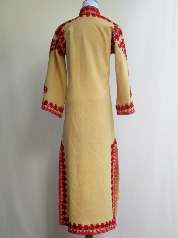 RARE Vtg 60s 70s Tribal Hippie Festival Dashiki Dress Heavy Red Embroidery S/M