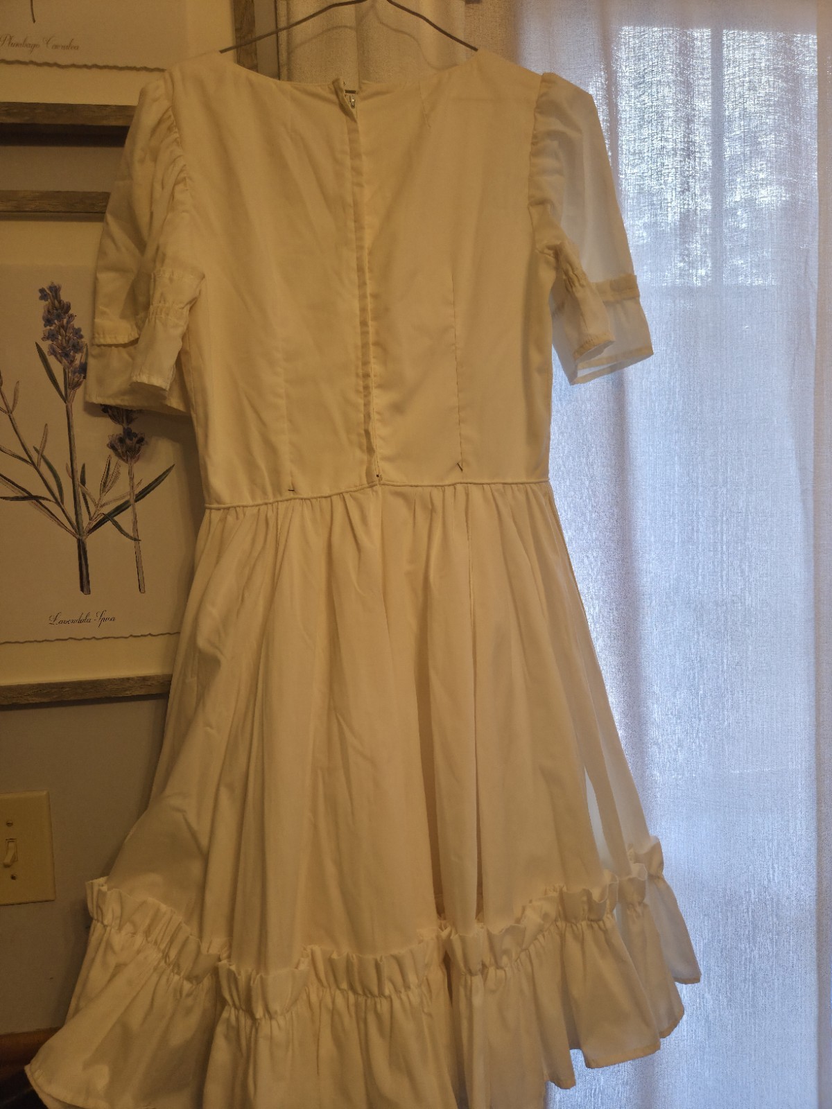 Sassy Stitchin’ White Fit & Flare Dress Short Puff Sleeves Ruffle Hem