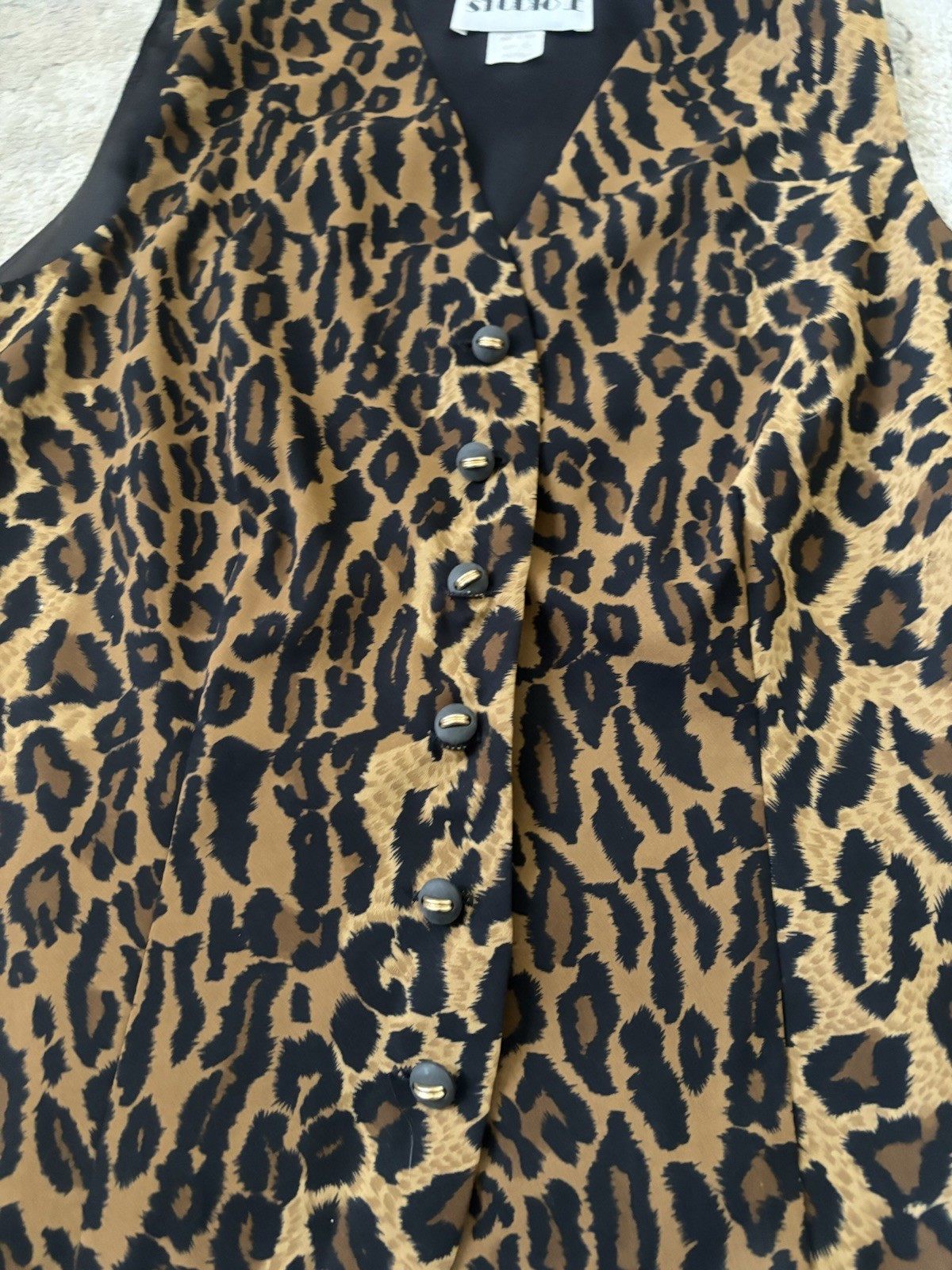 Studio I Womens Sz 18 Leopard Cheetah Animal Print Vest Button Lined