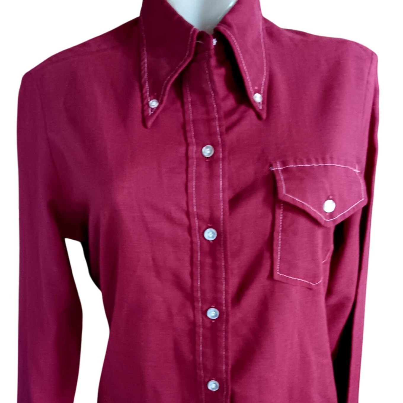 Hippy True Vintage Small Shirt 1970’s Wrangler Burgundy Groove Western sz 34