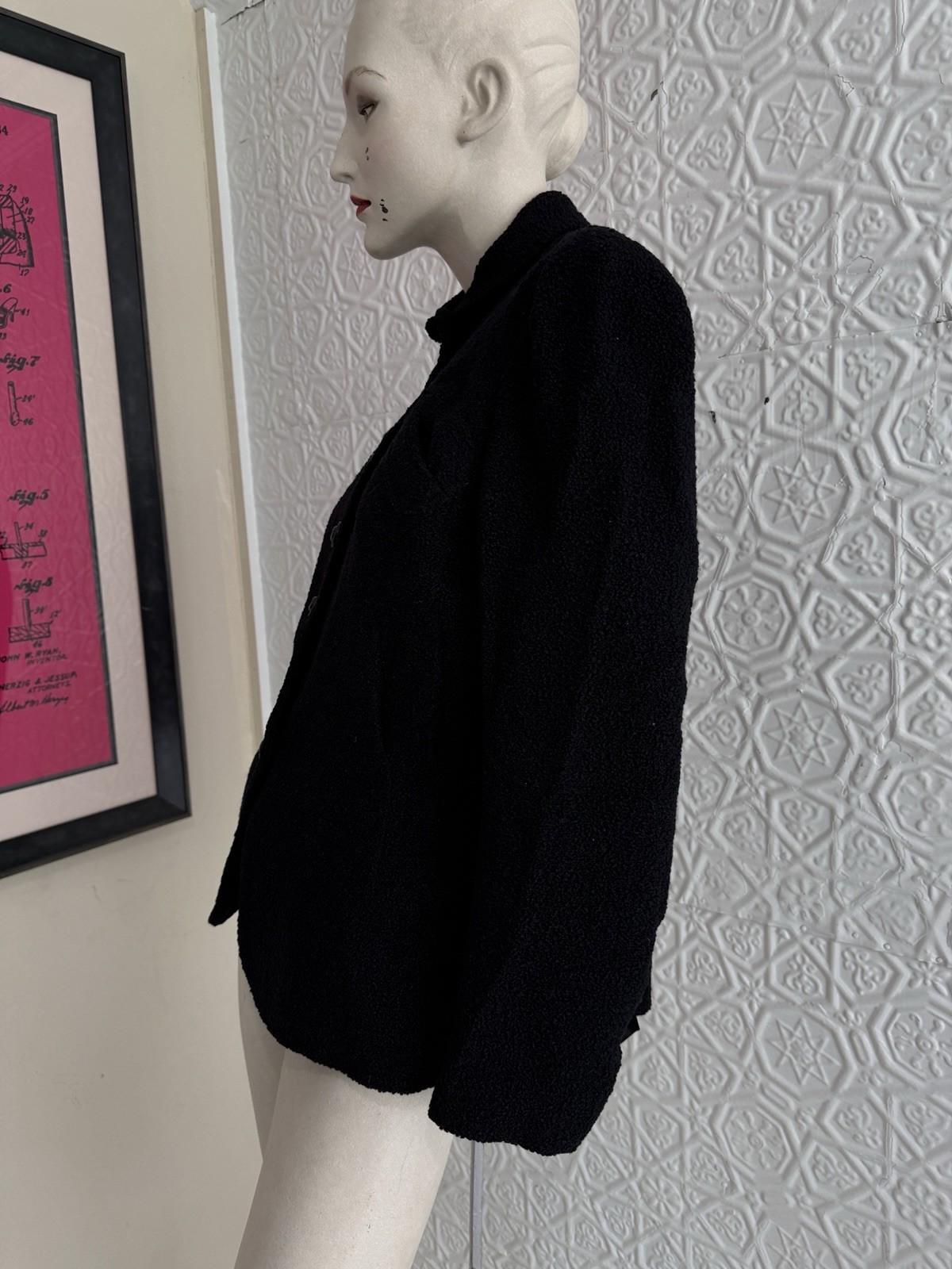 Vintage 1940s women’s black wool boucle jacket-Tailored gothic vamp Antique Fall