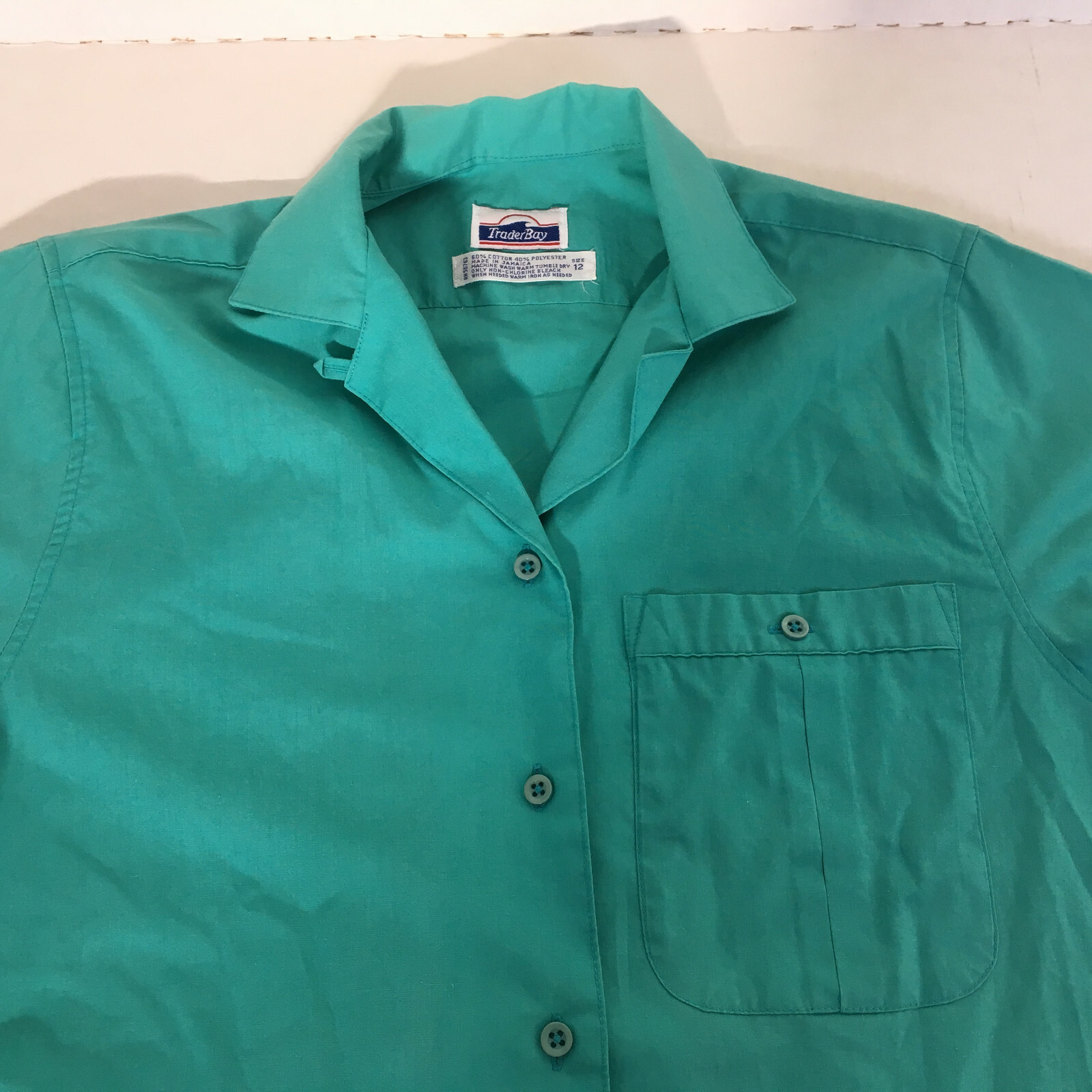 vintage casual short sleeve button down shirt blouse with pocket green
