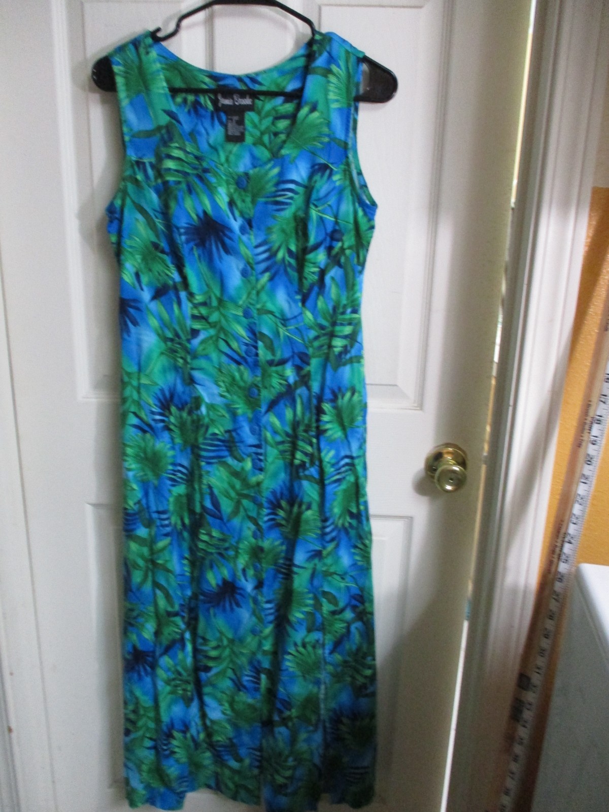 VTG Jamie Brooke Turquoise Green Tropical Floral Rayon Maxi Dress Sleeveless- 8