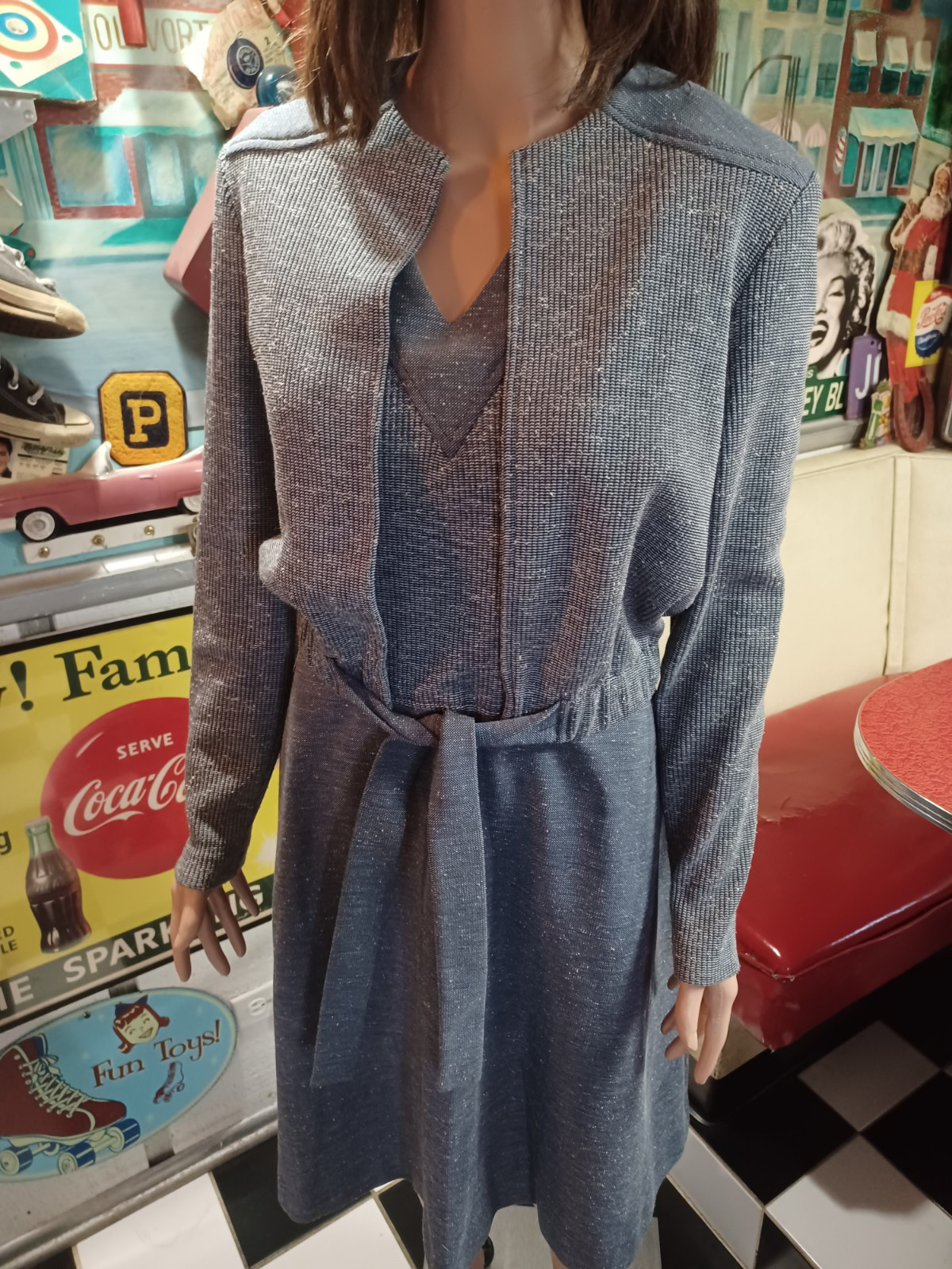 True VTG Mid-century 1960s 1970s 2 Piece Dress Set Mod Jacket Polyester? S MCM