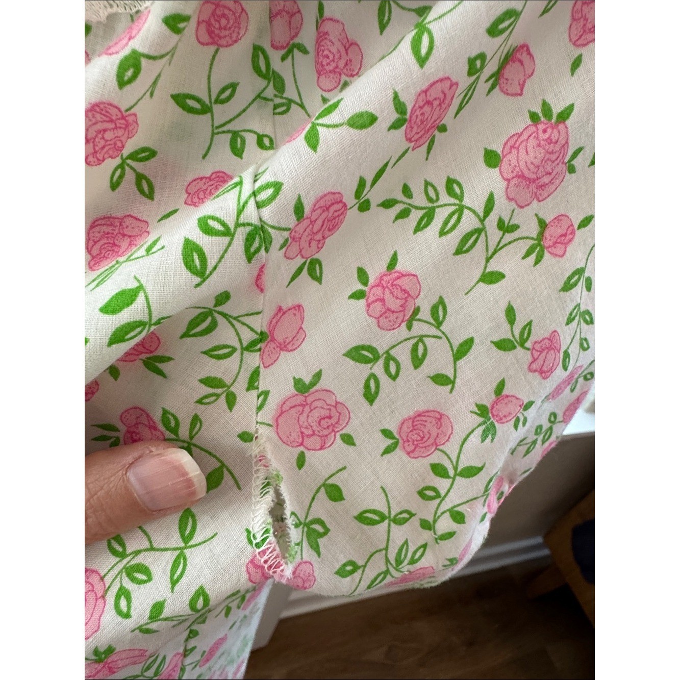 Vintage Leisure Life Pink Rose Floral House Dress Lace Collar Cottagecore M/L