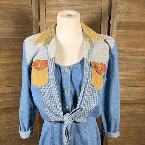PG Collections Ginger Bort Denim Patchwork Maxi Dress & Jacket Set Womens 10
