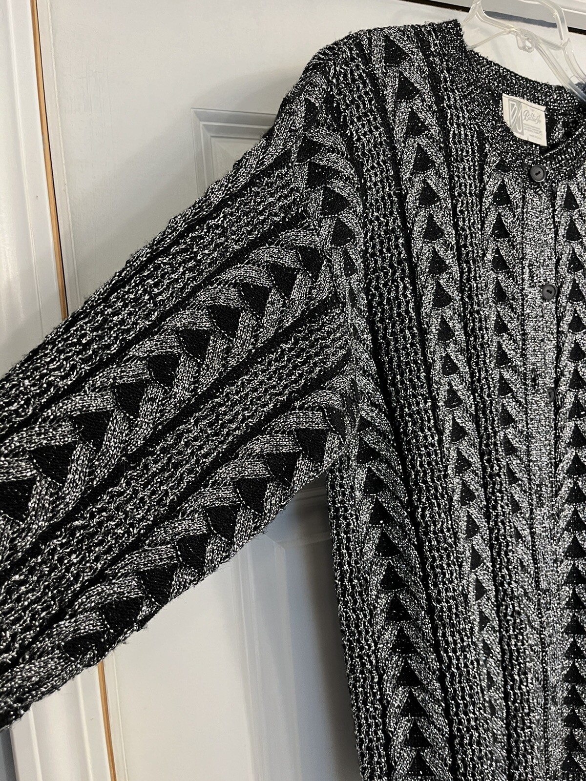 Vintage 1950s Billie Jo Black Sparkle Knit Cardigan Sweater Size Large