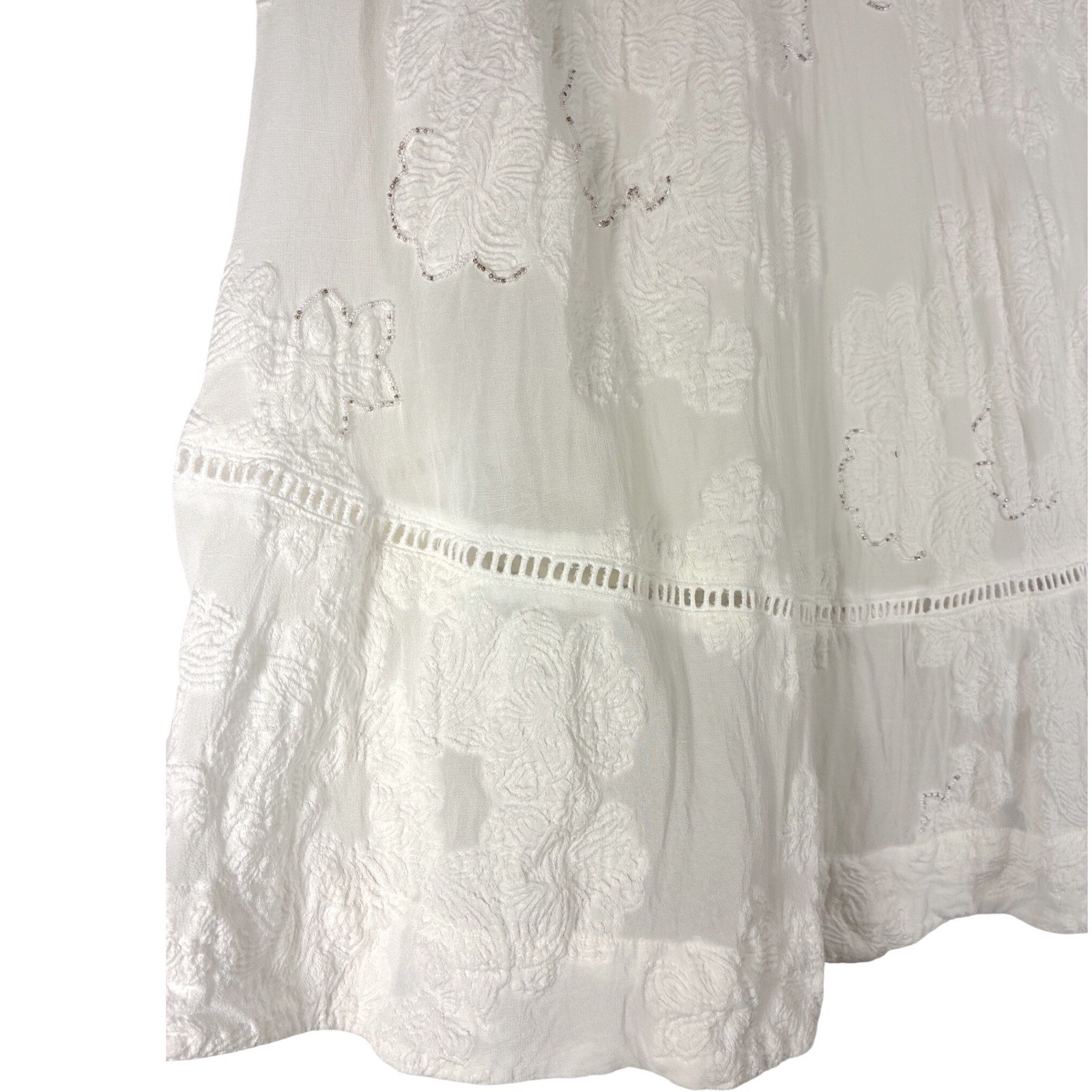 Soft Surroundings ivory bohemian peasant skirt beaded floral embroidery Sz XL