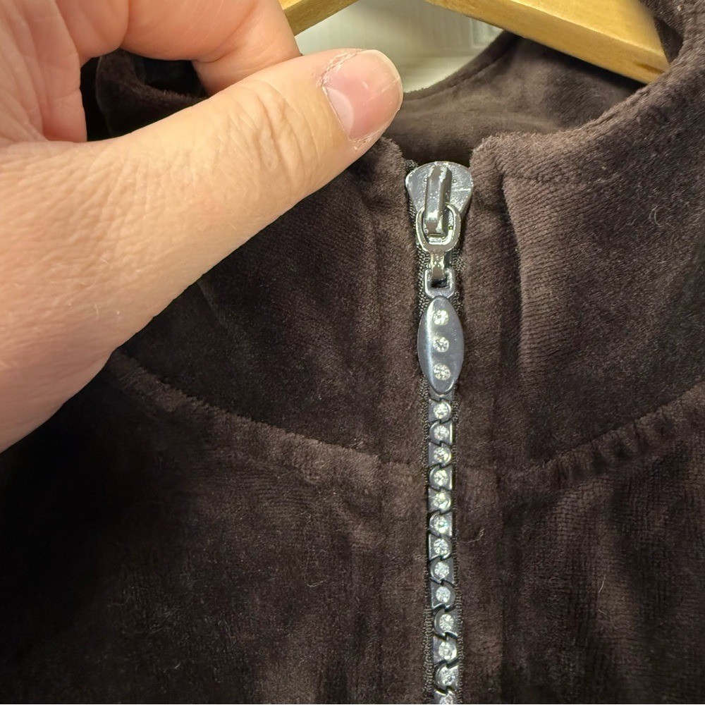 Vintage Kate Hill Brown Velour Jacket with Rhinestone Zipper Size XL