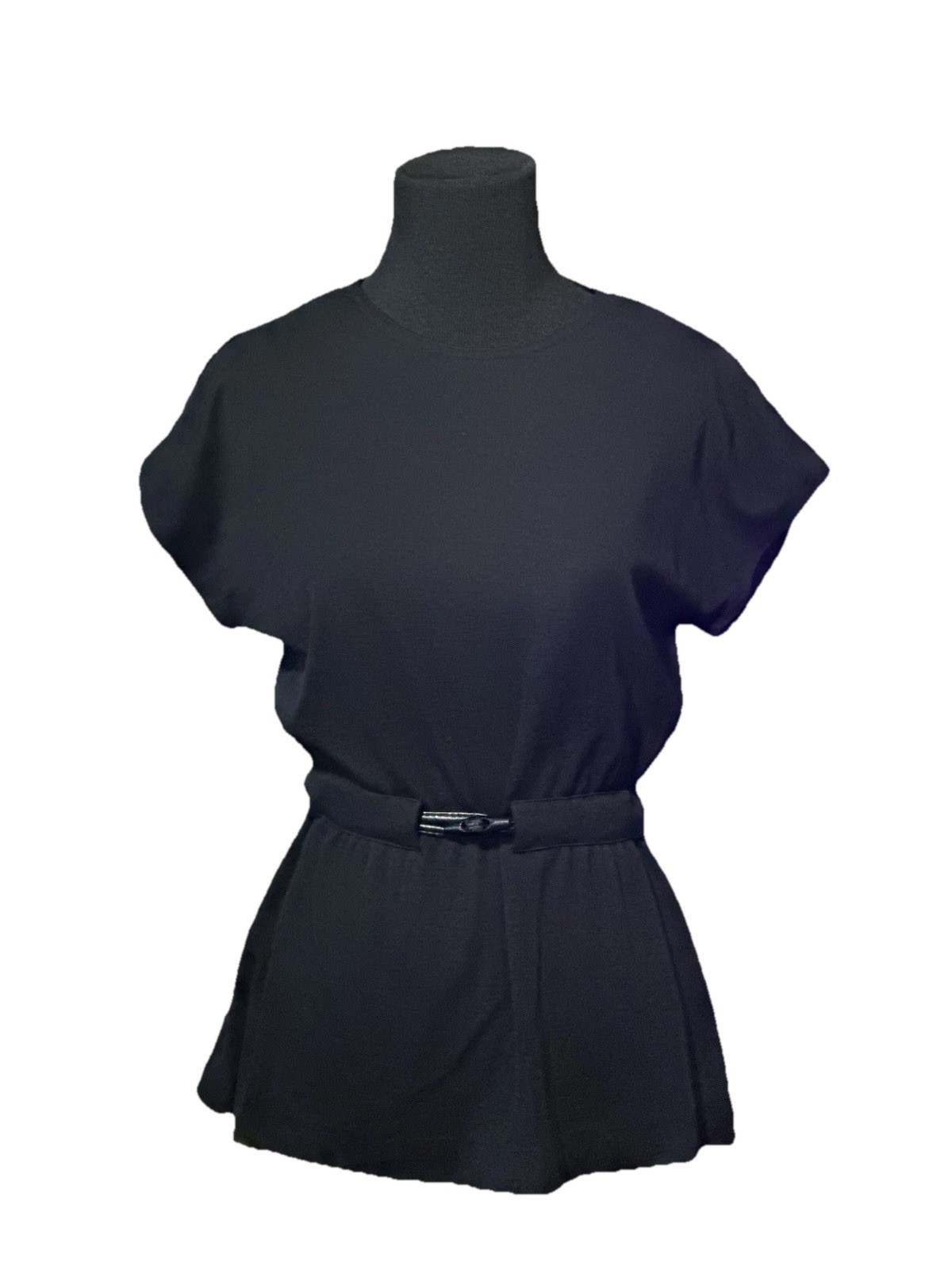 Vintage 70s Pedestal Saks Fifth Ave Black Polyester Batwing Top Size S/M