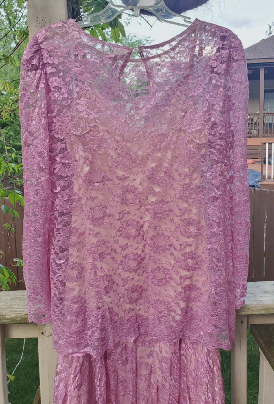 VTG JC Penney 80’s Dress Women’s Pink Lace Overlay Flare Handkerchief Hem MOB