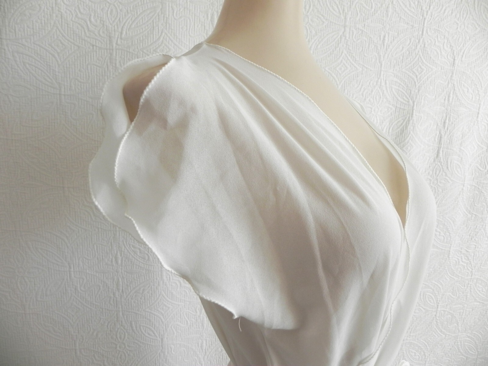 Vtg Georgette Trabolsi Robe Chiffon Maxi Cap Sleeve Belted Ruffle Size S