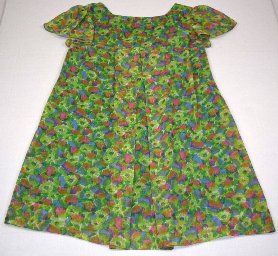 Vintage Mini Dress Size S/M 60s Green Pink Blue Floral Watercolor Monet Like