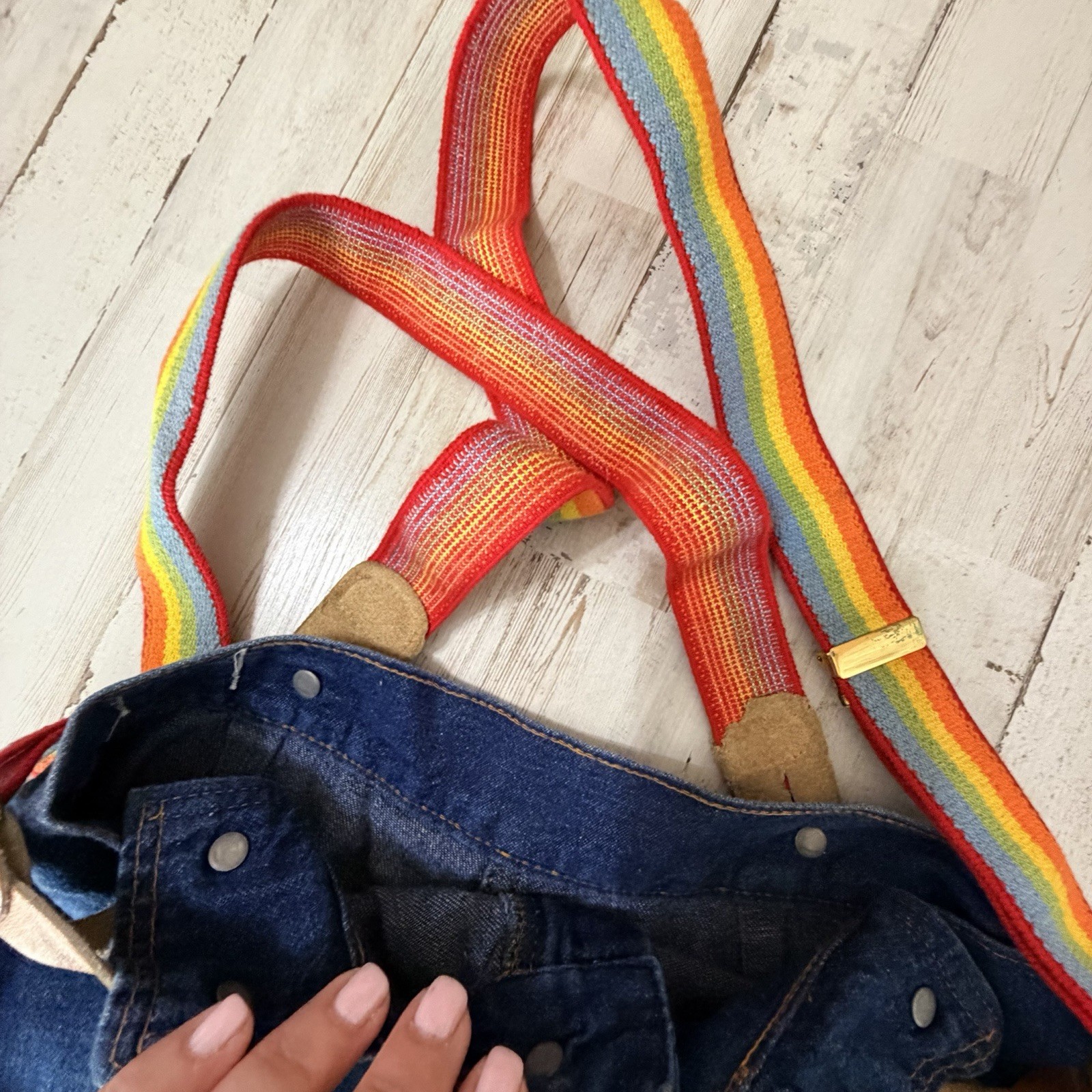 Rumble Seats Rainbow Overalls VINTAGE Size 2 27×34 Tall Denim Retro Festival