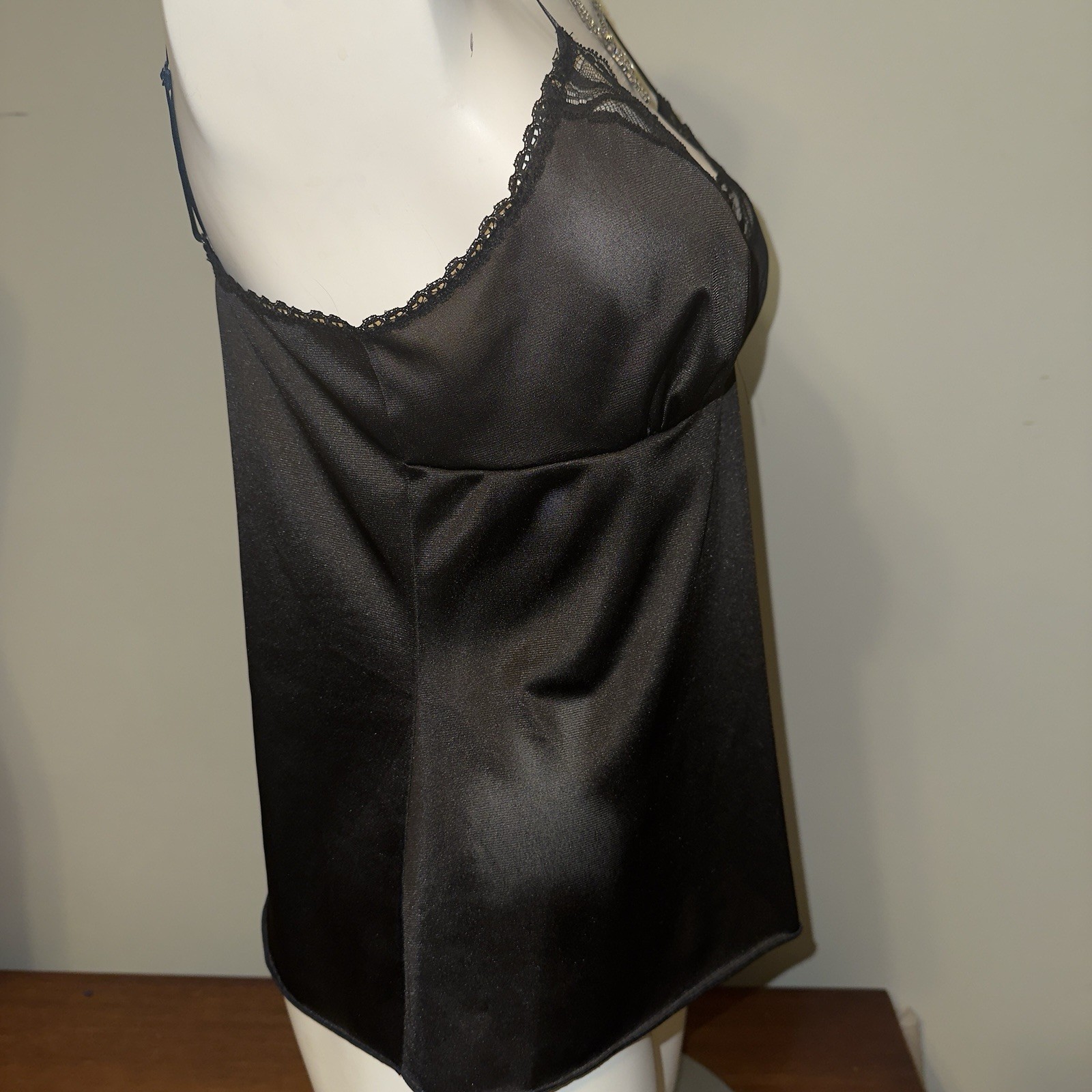 Vanity Fair Camisole Top Vintage Black Nylon Lace Size 36 Whimsical Fairy Goth